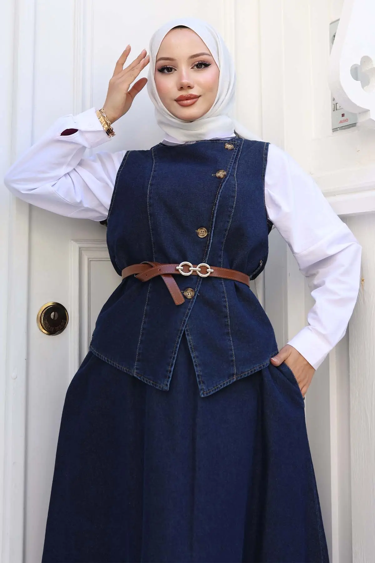 Vest Skirt Two Piece Denim Suit-detail