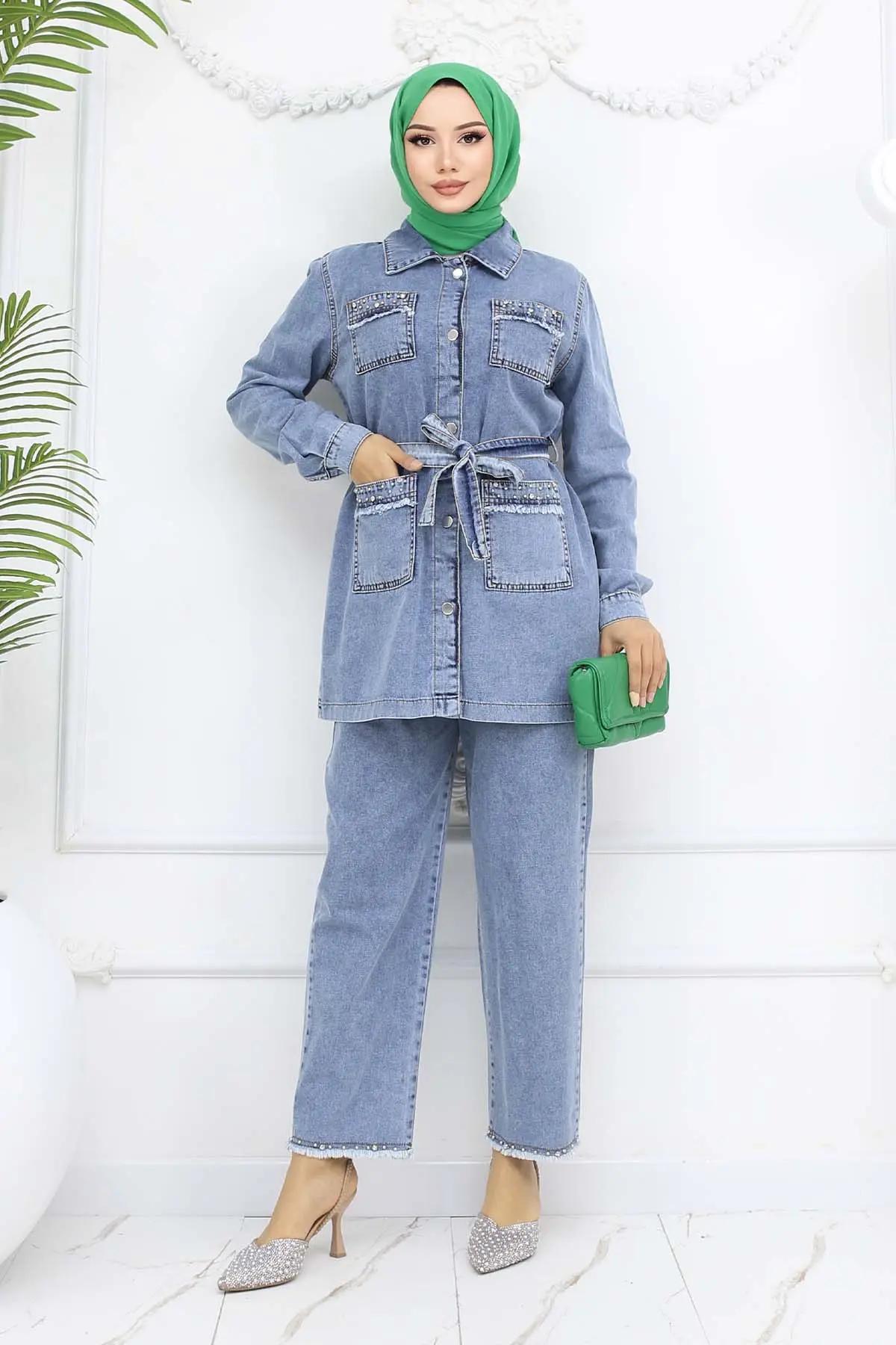 Vest Skirt Double Denim Suit