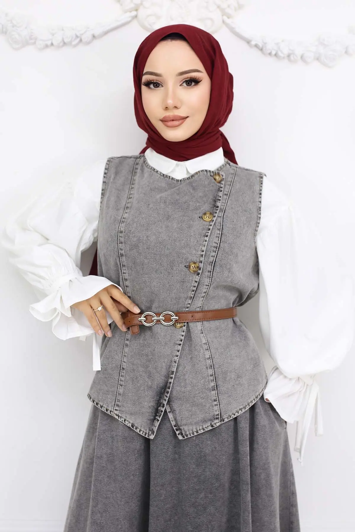 Yelek Etek İkili Kot Takım Gri 357-detail