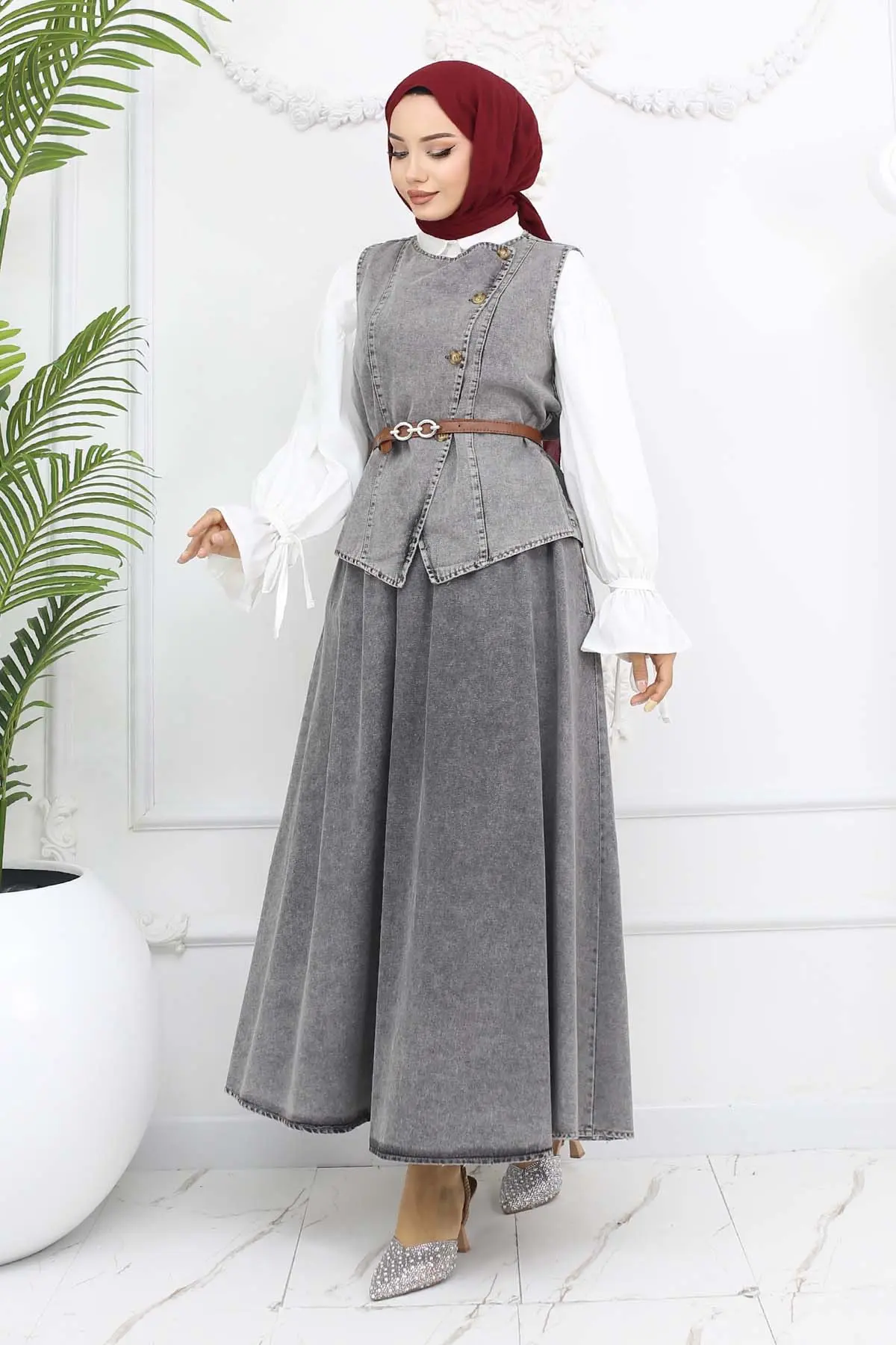 Yelek Etek İkili Kot Takım Gri 357-detail