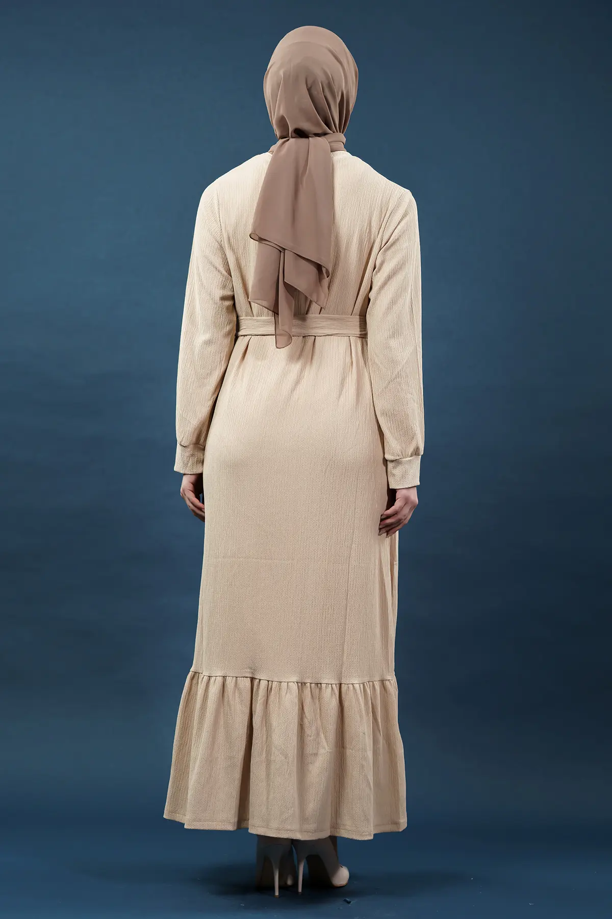 Yeni Sezon Bürümcük Krem Elbise-detail