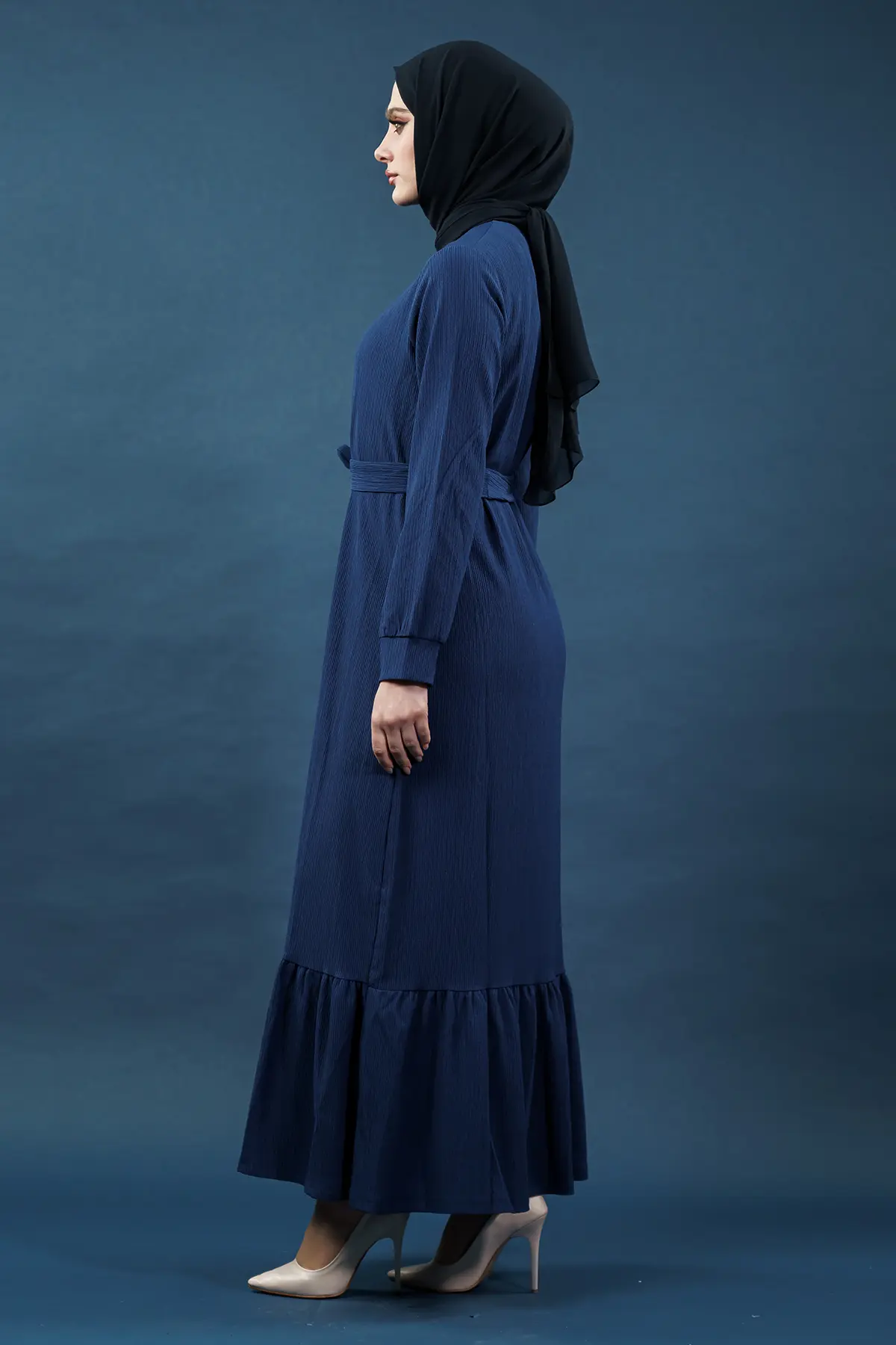 Yeni Sezon Bürümcük Lacivert Elbise-detail