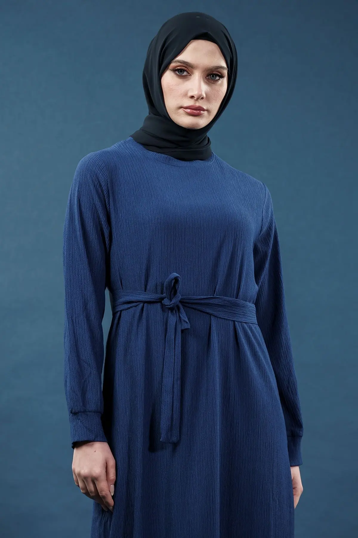 Yeni Sezon Bürümcük Lacivert Elbise-detail