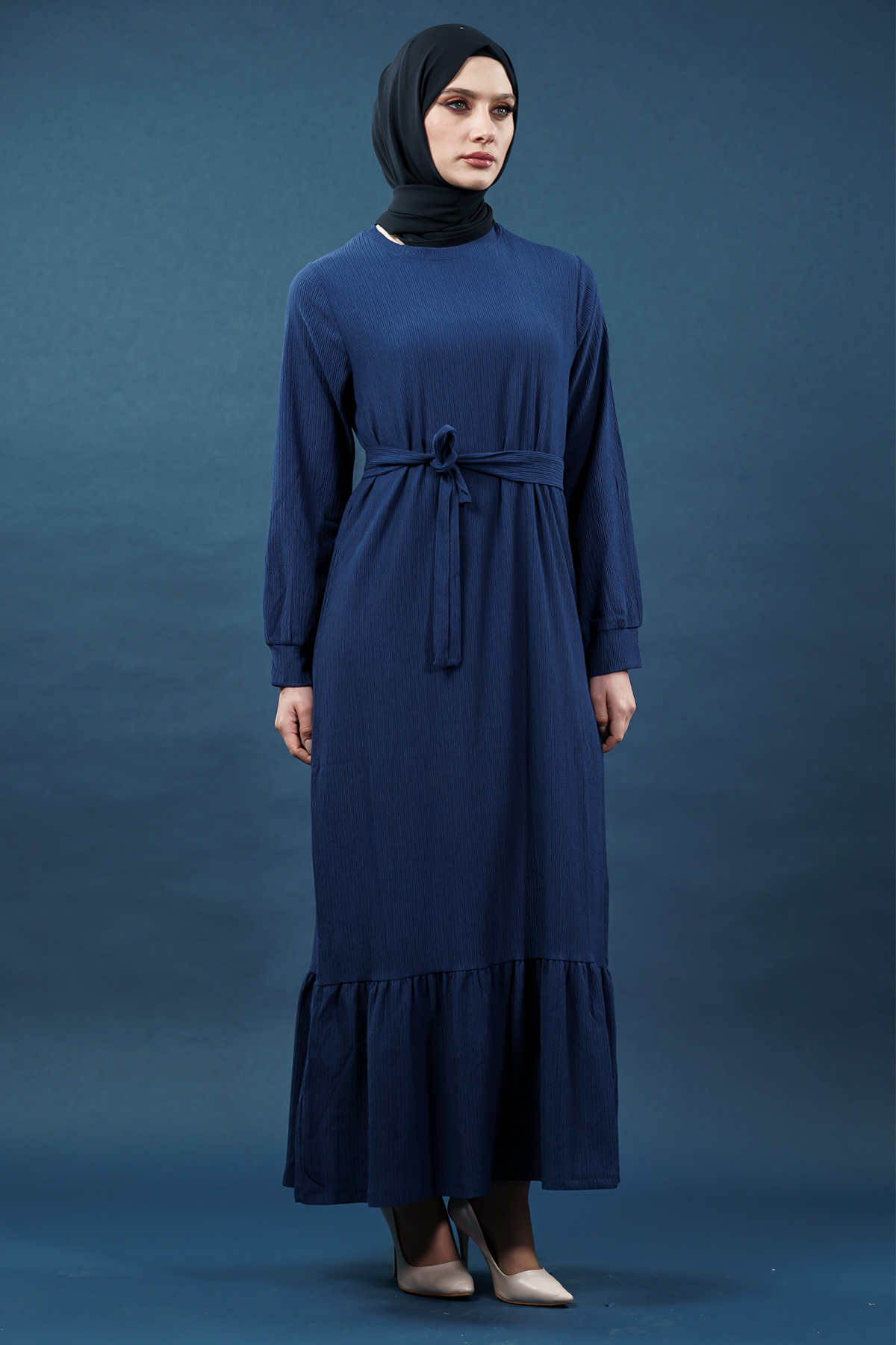 Yeni Sezon Bürümcük Lacivert Elbise