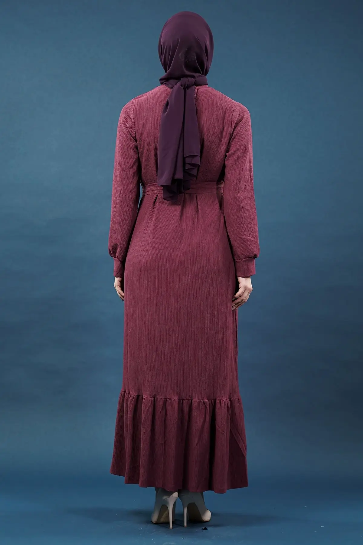 Yeni Sezon Bürümcük Mürdüm Elbise-detail