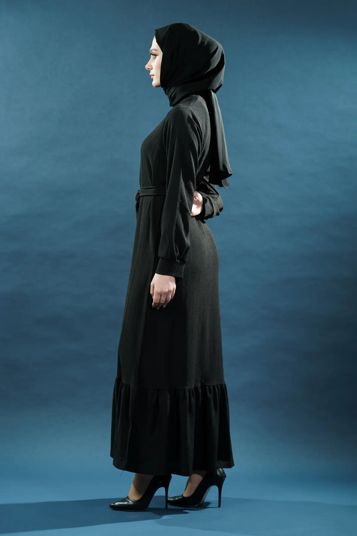 Yeni Sezon Bürümcük Siyah Elbise-detail