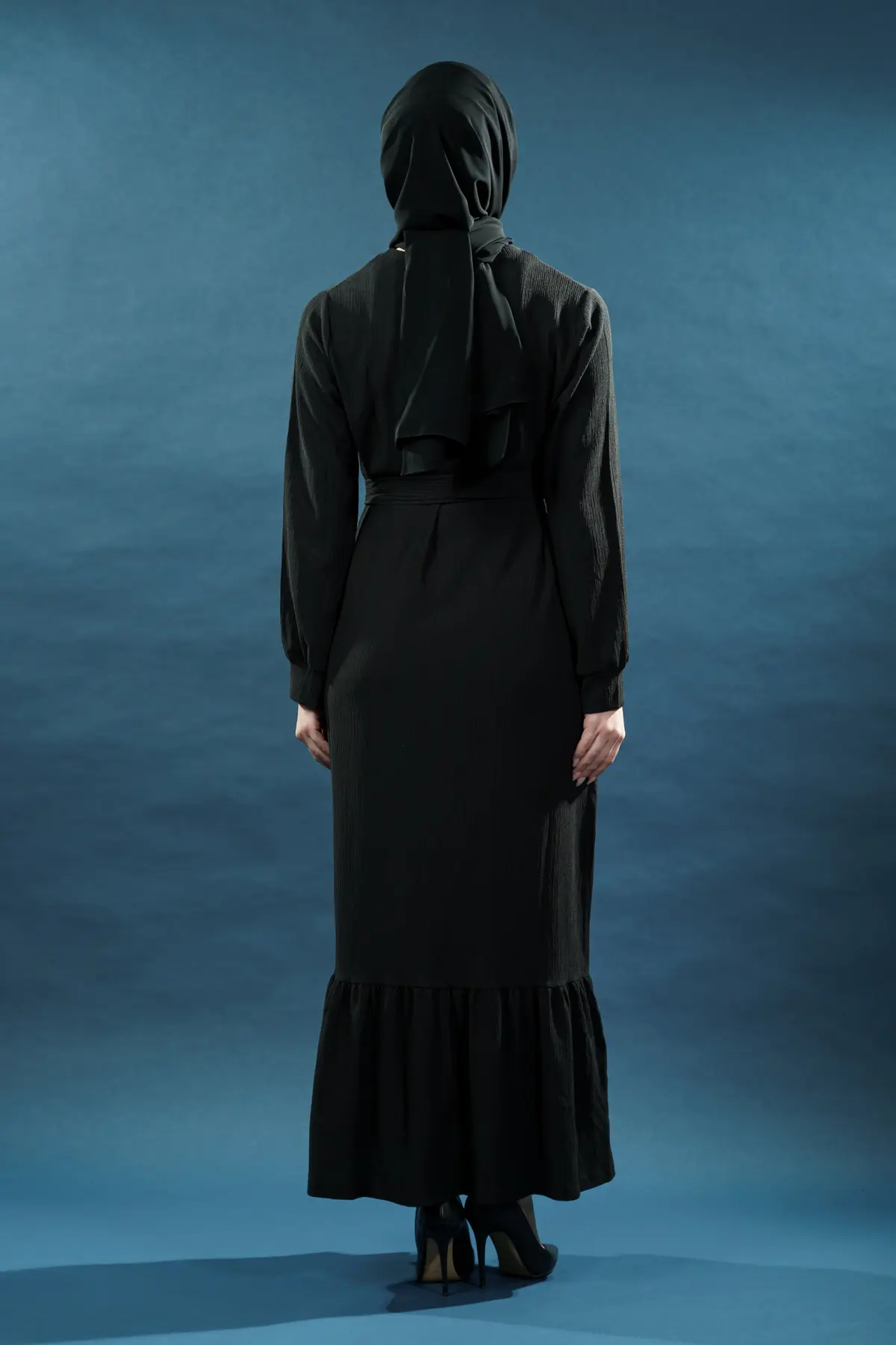 Yeni Sezon Bürümcük Siyah Elbise-detail