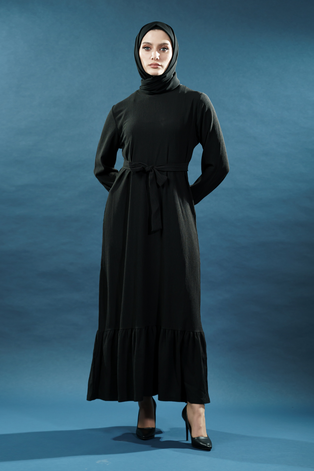 Yeni Sezon Bürümcük Siyah Elbise