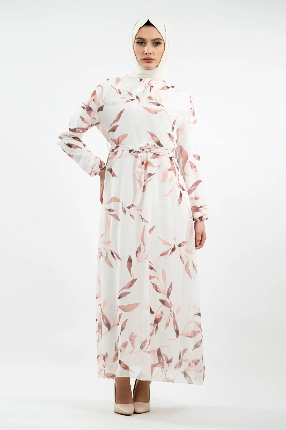 Yeni Sezon Çiçek Desenli Tesettür Elbise-detail