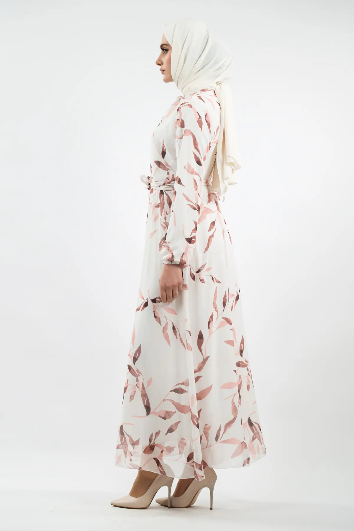 Yeni Sezon Çiçek Desenli Tesettür Elbise-detail