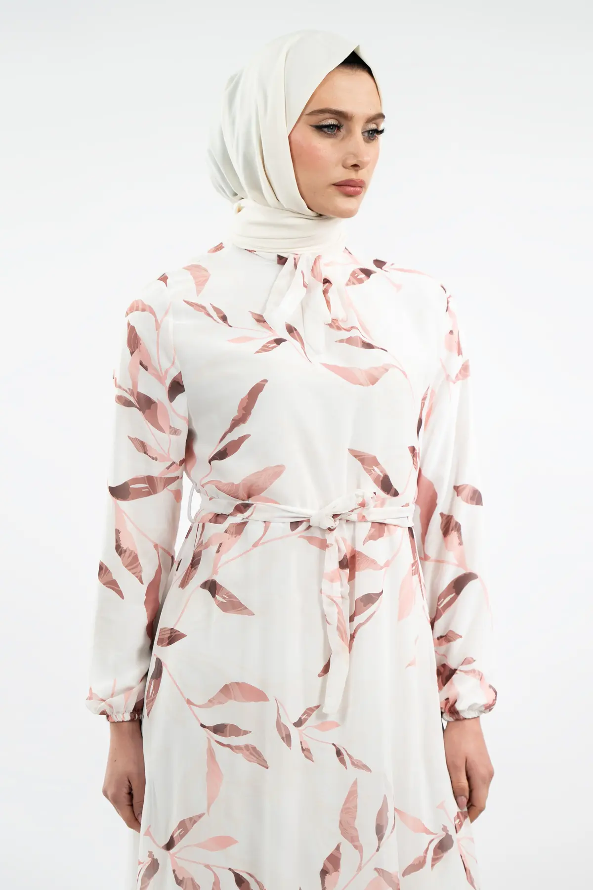 Yeni Sezon Çiçek Desenli Tesettür Elbise-detail