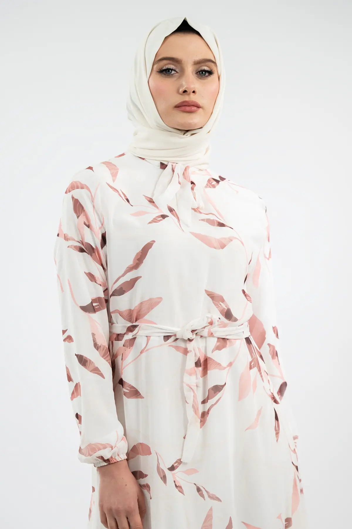 Yeni Sezon Çiçek Desenli Tesettür Elbise-detail