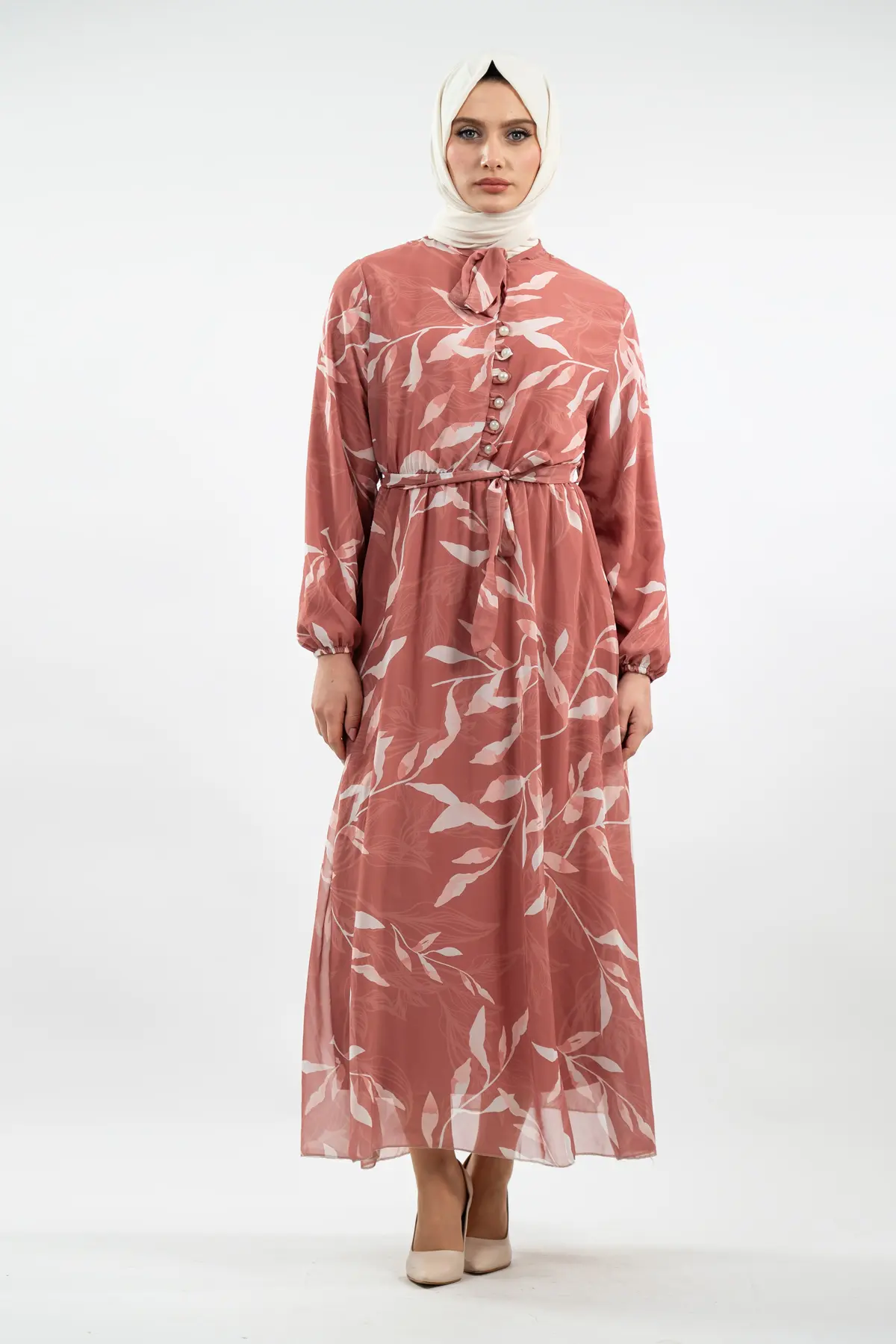 Yeni Sezon Çiçek Desenli Tesettür Elbise-detail