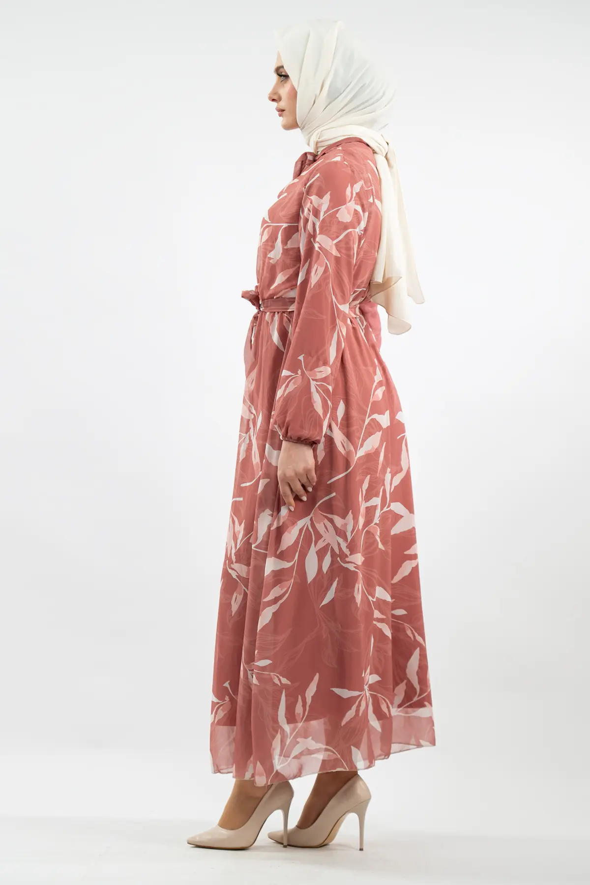 Yeni Sezon Çiçek Desenli Tesettür Elbise-detail