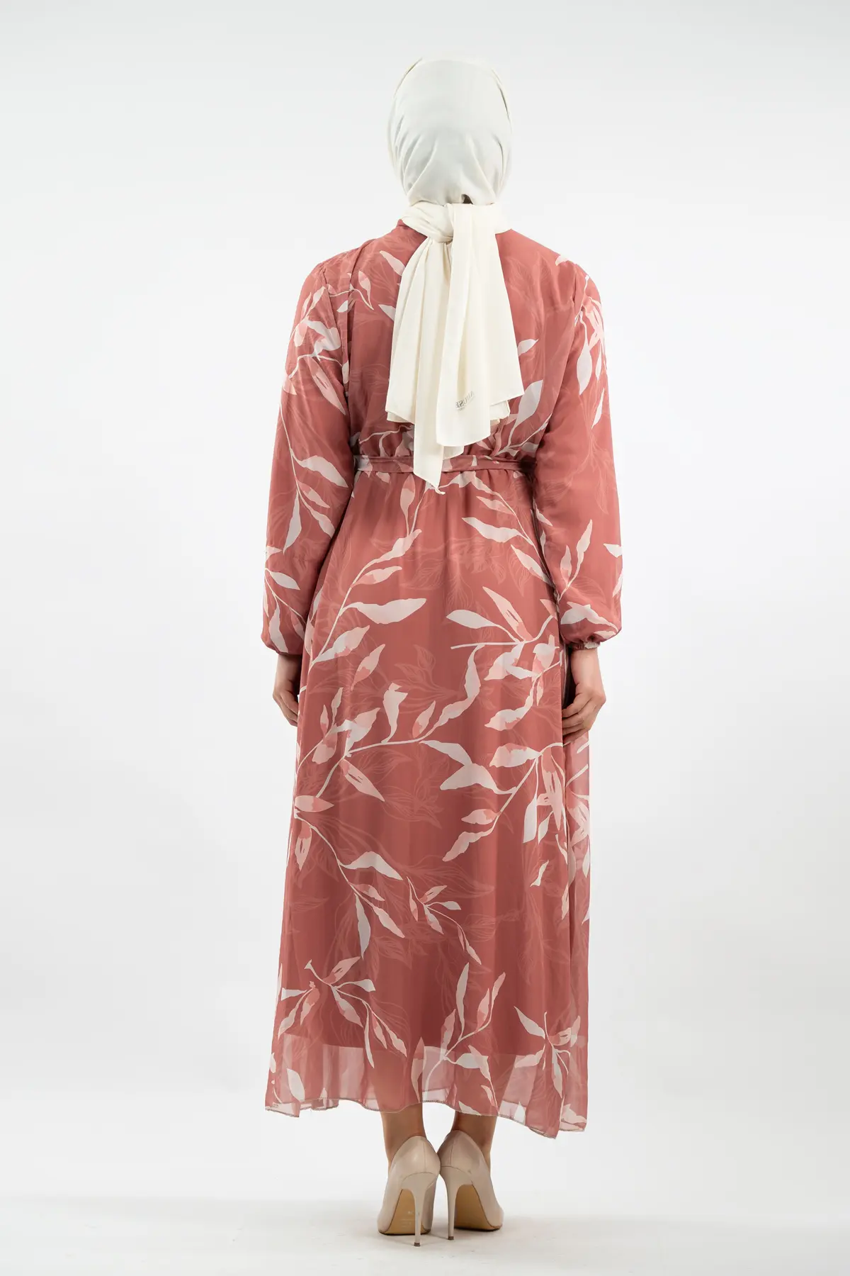 Yeni Sezon Çiçek Desenli Tesettür Elbise-detail