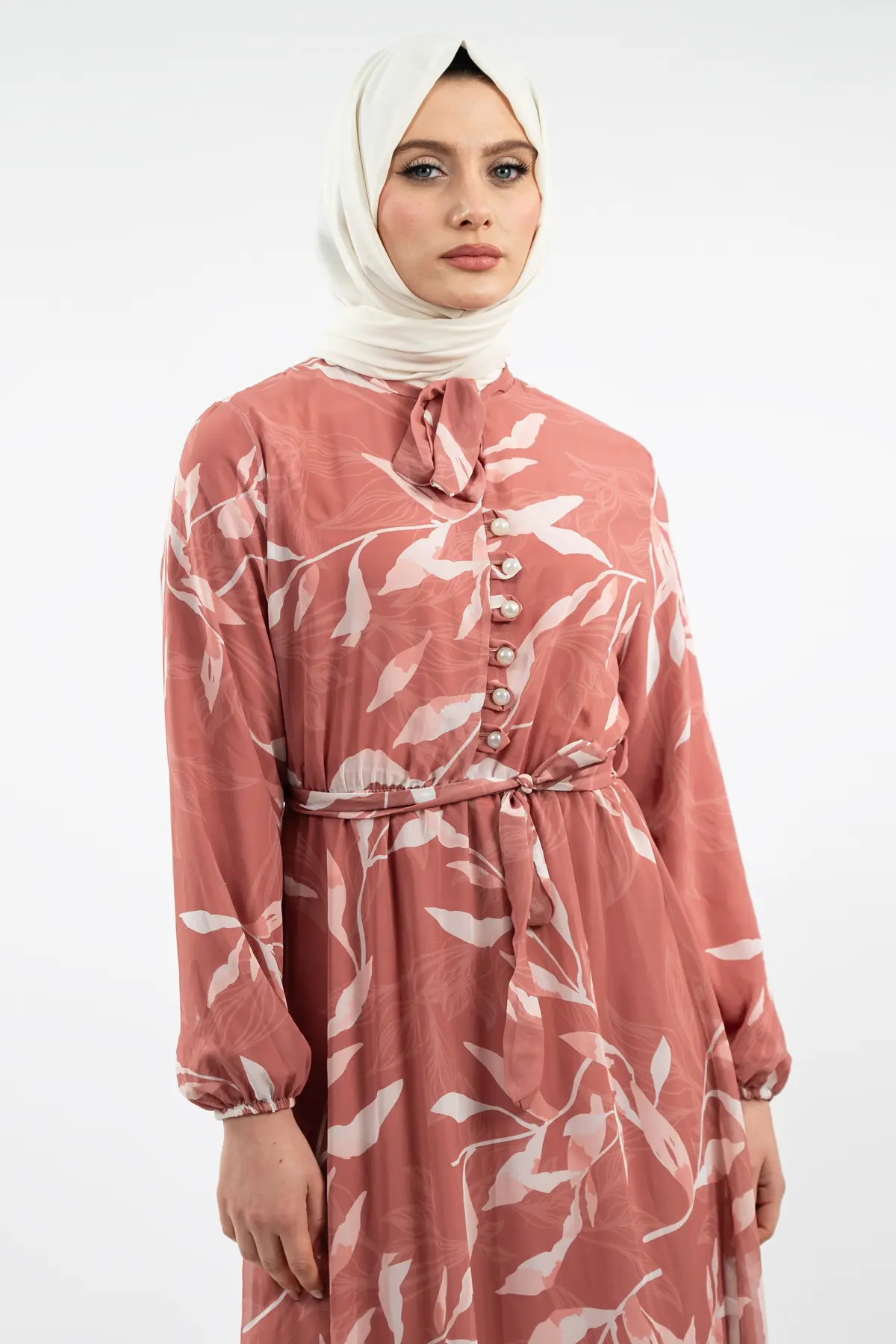 Yeni Sezon Çiçek Desenli Tesettür Elbise-detail