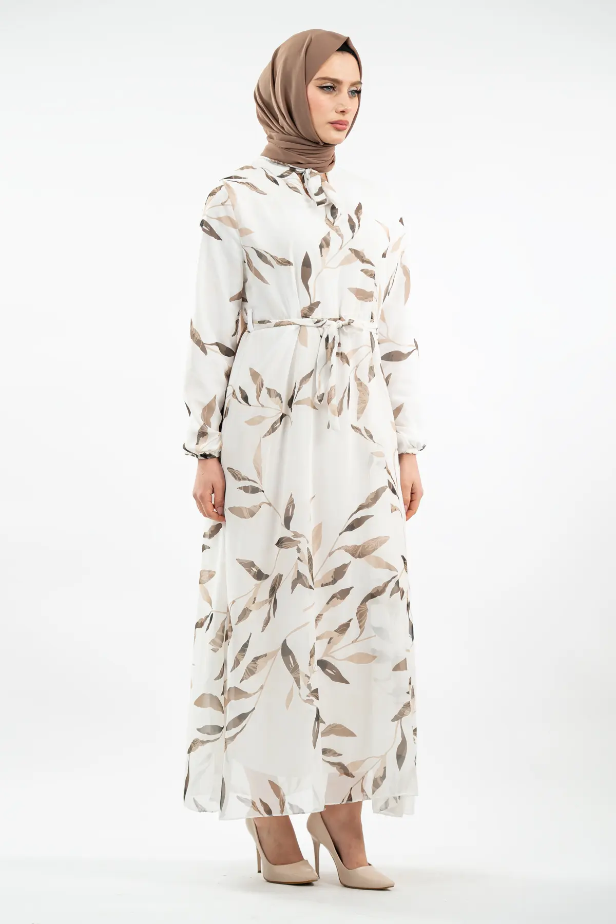 Yeni Sezon Çiçek Desenli Tesettür Elbise-detail