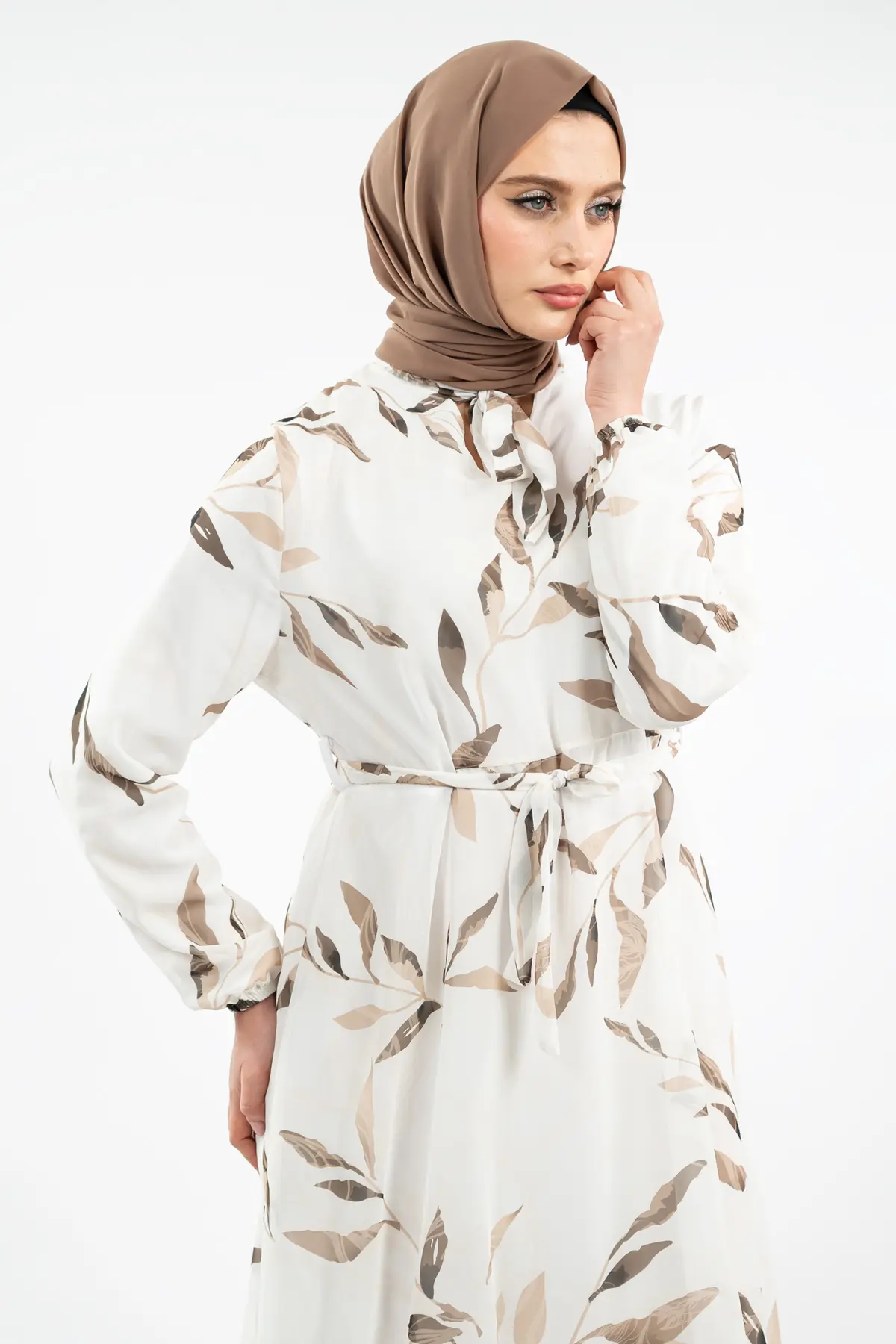 Yeni Sezon Çiçek Desenli Tesettür Elbise-detail