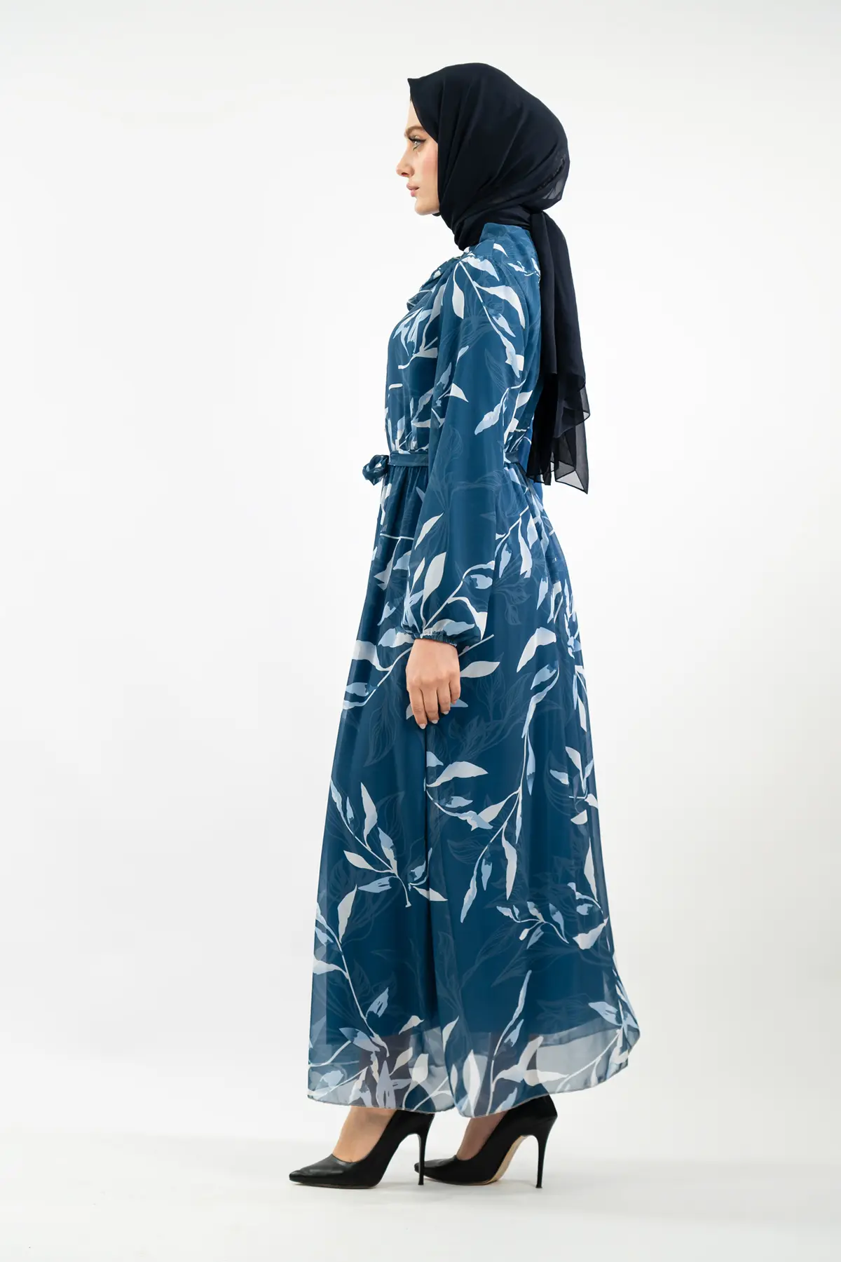 Yeni Sezon Çiçek Desenli Tesettür Elbise-detail