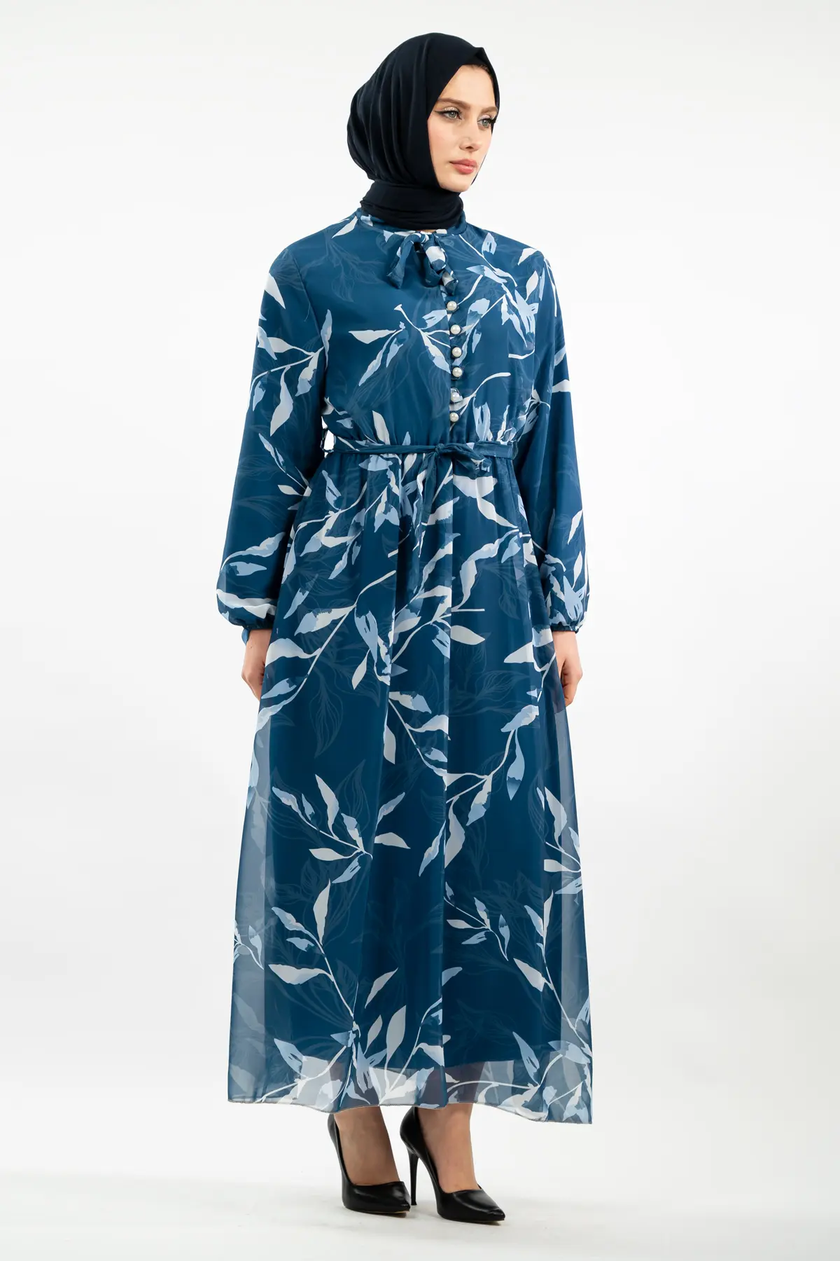 Yeni Sezon Çiçek Desenli Tesettür Elbise-detail