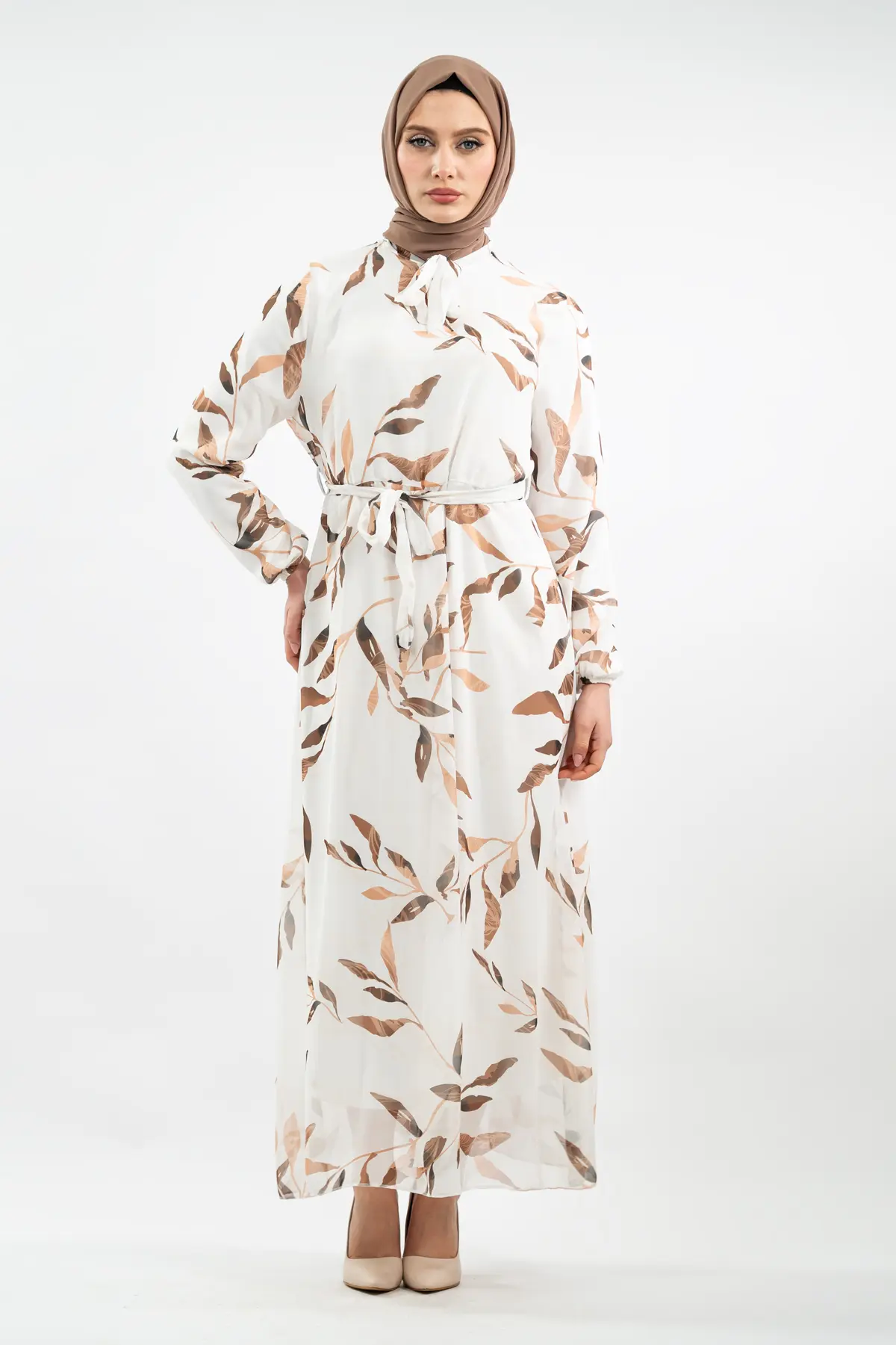 Yeni Sezon Çiçek Desenli Tesettür Elbise-detail