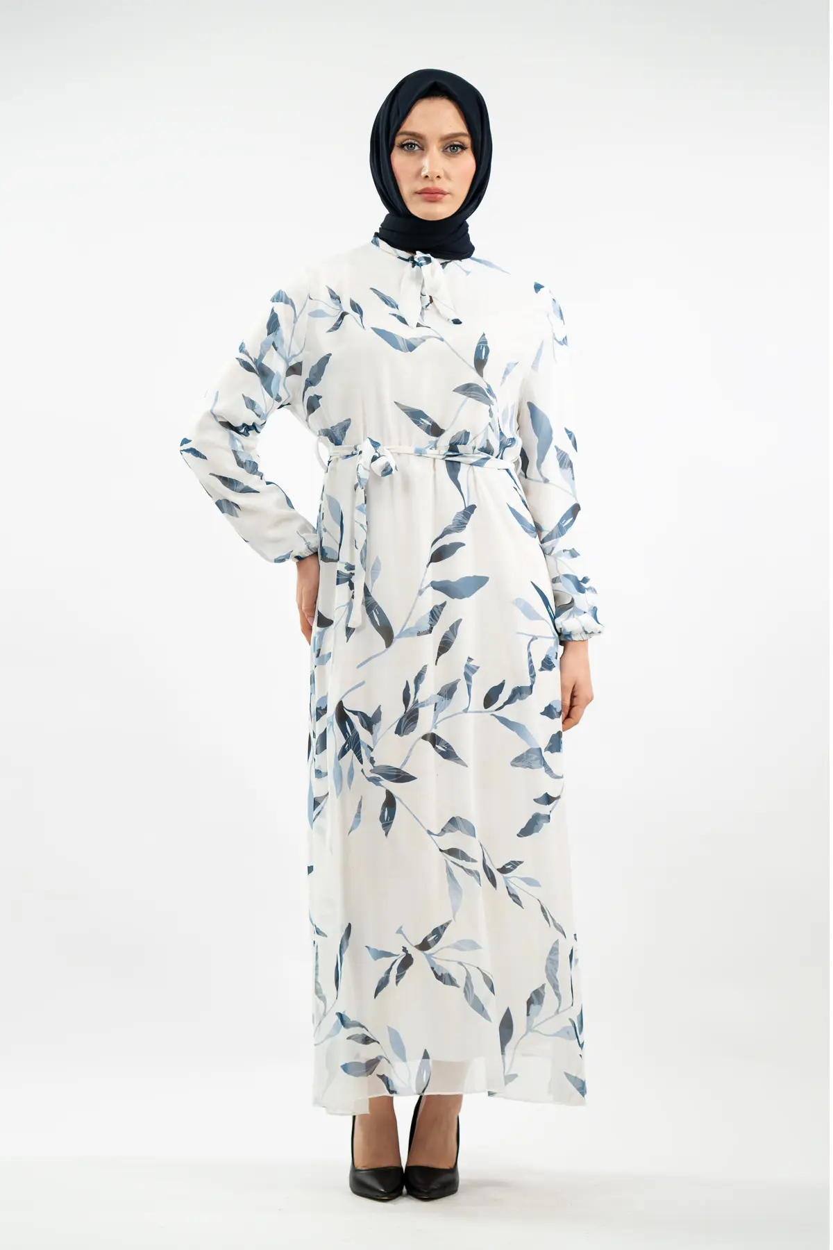 Yeni Sezon Çiçek Desenli Tesettür Elbise-detail