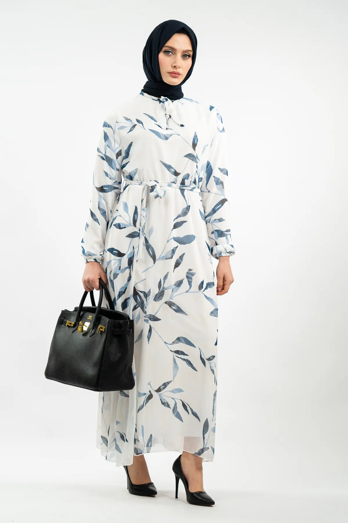 Yeni Sezon Çiçek Desenli Tesettür Elbise-detail