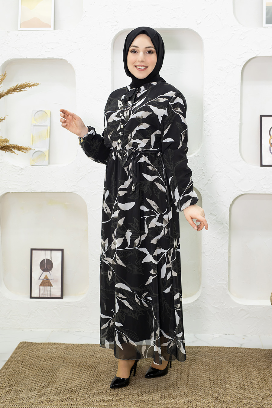 Yeni Sezon Çiçek Desenli Tesettür Elbise