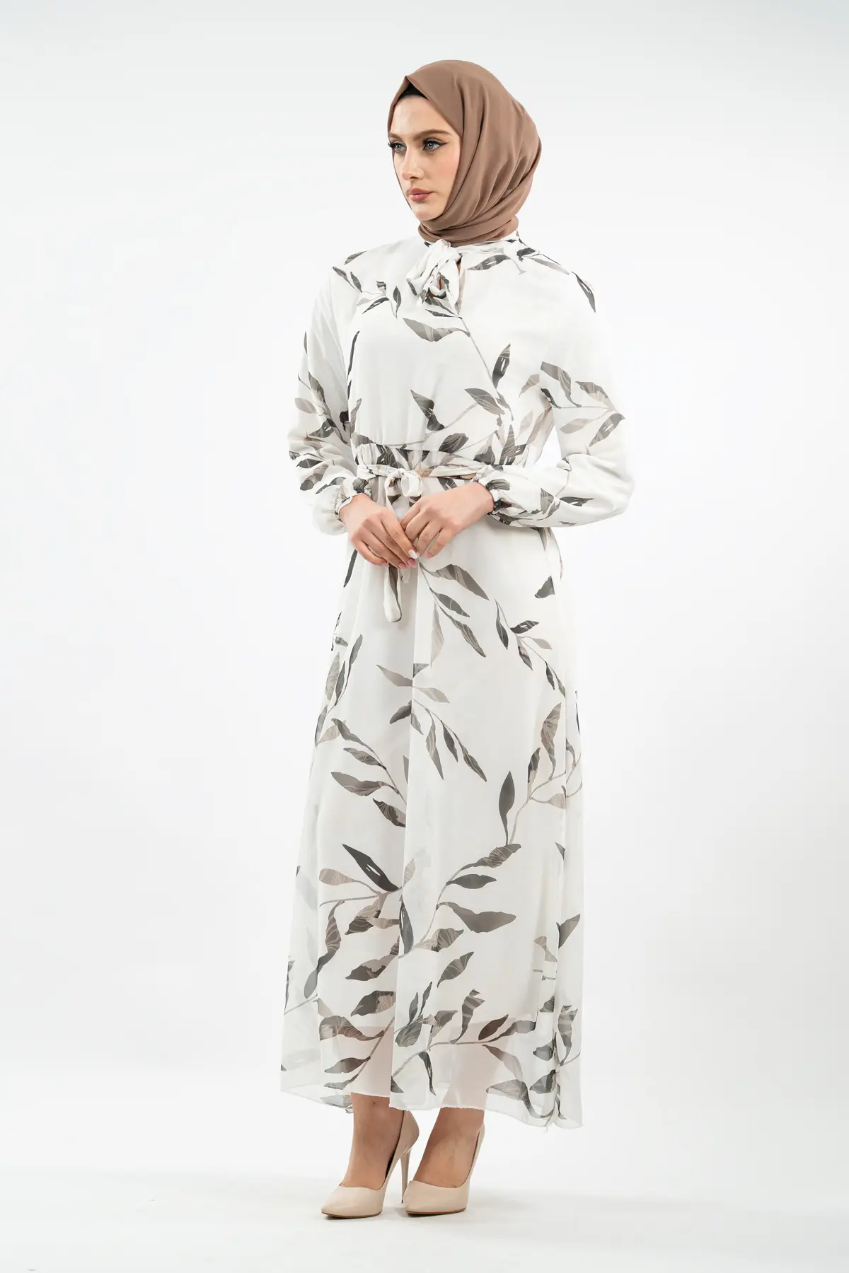 Yeni Sezon Çiçek Desenli Tesettür Elbise-detail