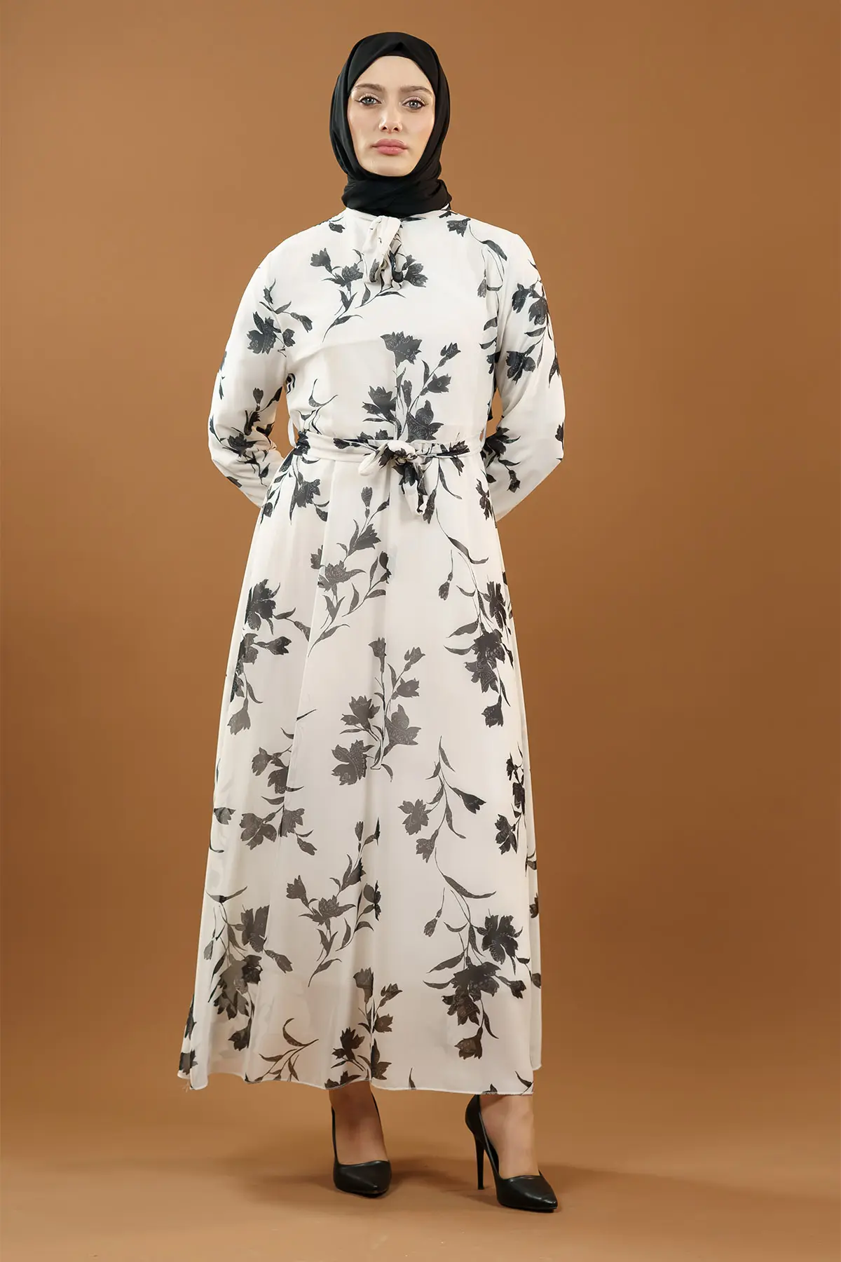 Yeni Sezon Çiçek Desenli Tesettür Elbise-detail