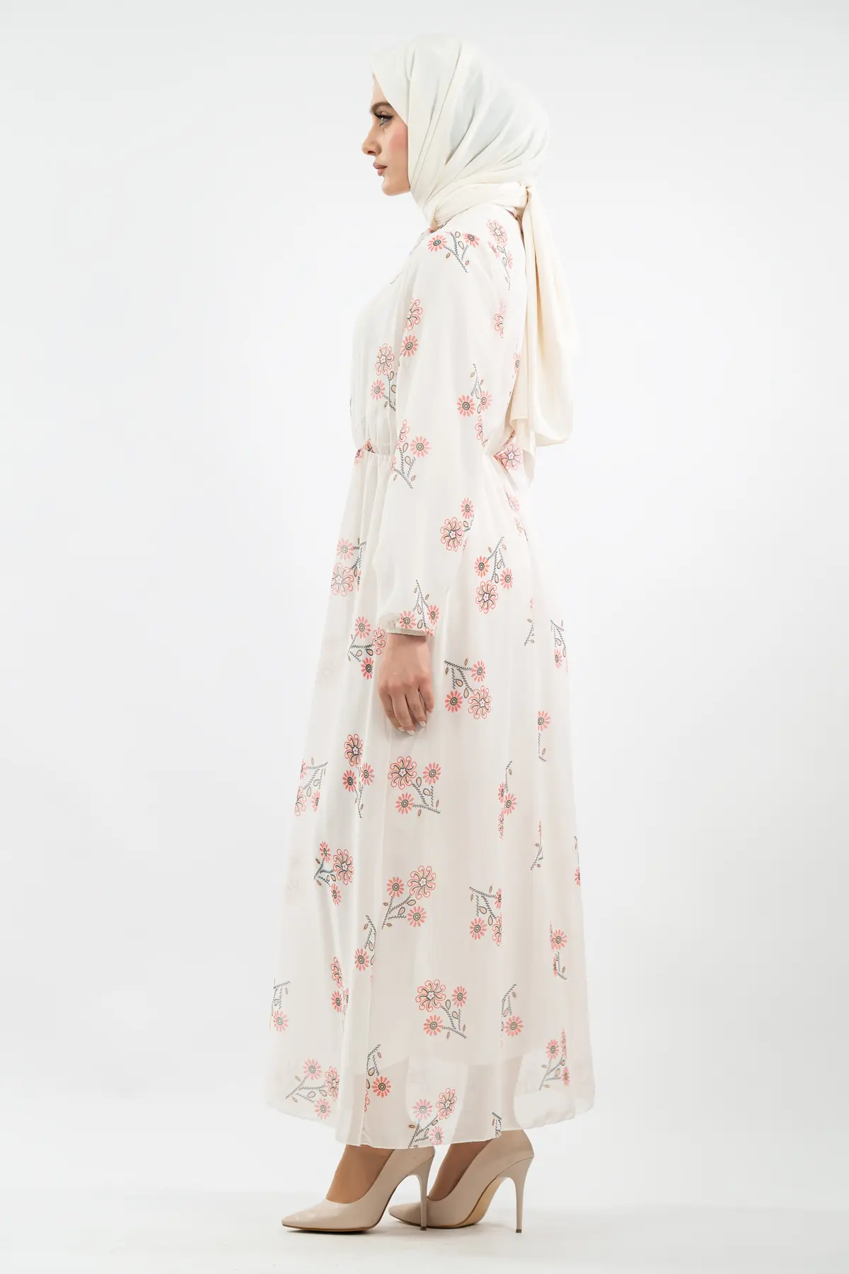 Yeni Sezon Çiçek Desenli Tesettür Elbise-detail