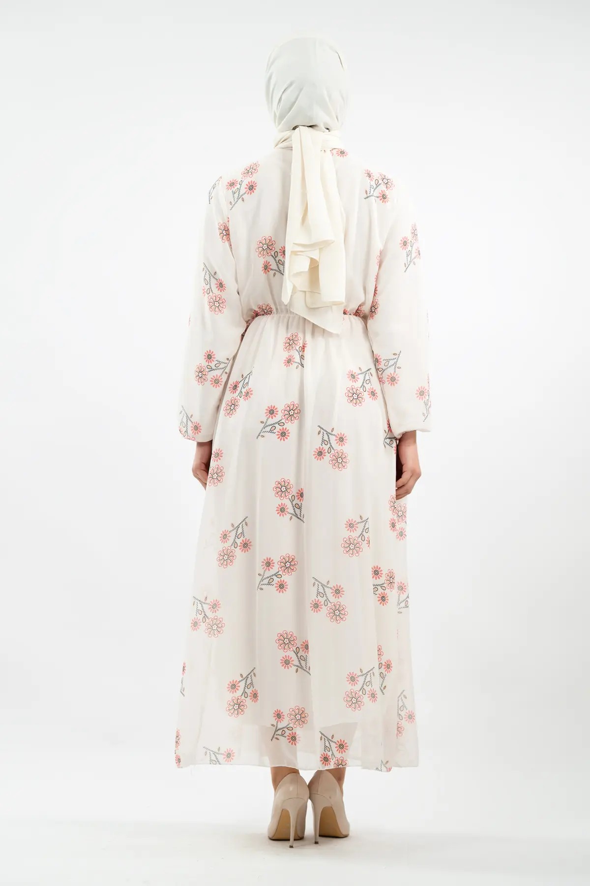 Yeni Sezon Çiçek Desenli Tesettür Elbise-detail