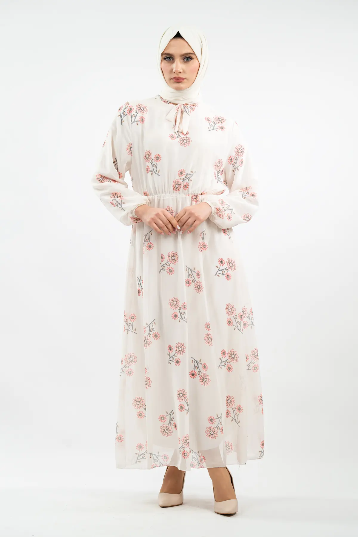 Yeni Sezon Çiçek Desenli Tesettür Elbise-detail