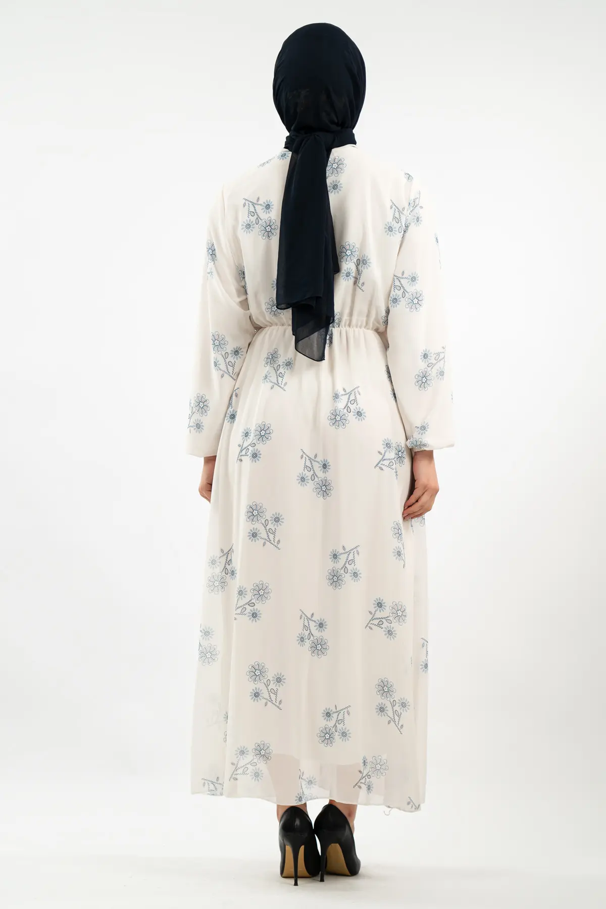 Yeni Sezon Çiçek Desenli Tesettür Elbise-detail