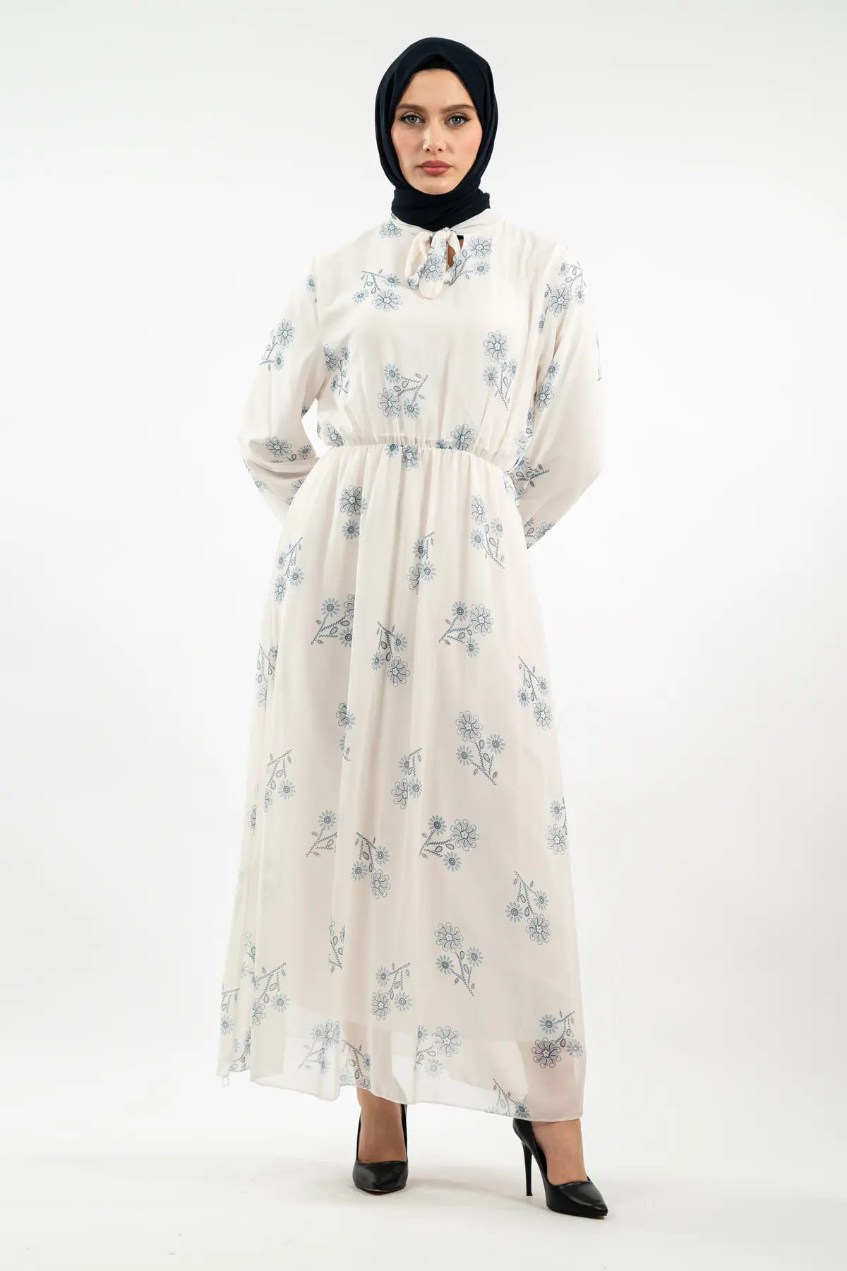Yeni Sezon Çiçek Desenli Tesettür Elbise-detail