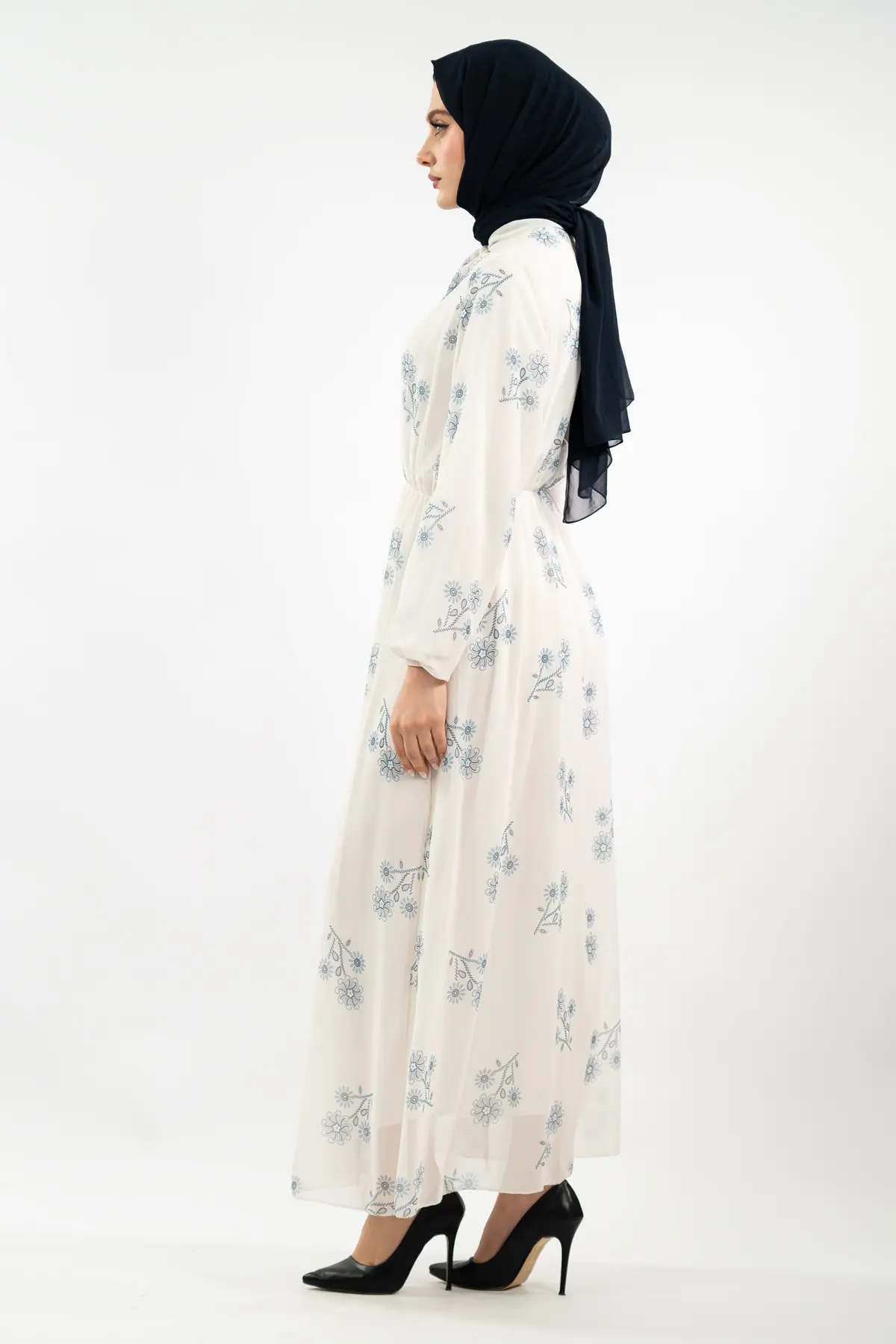 Yeni Sezon Çiçek Desenli Tesettür Elbise-detail