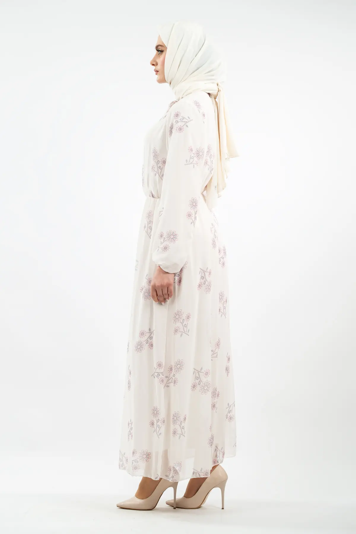 Yeni Sezon Çiçek Desenli Tesettür Elbise-detail