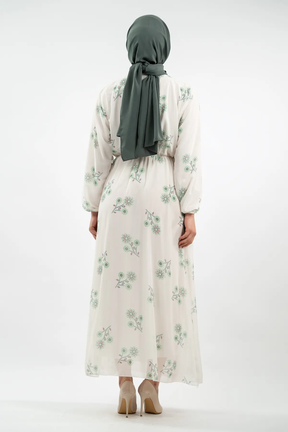 Yeni Sezon Çiçek Desenli Tesettür Elbise-detail