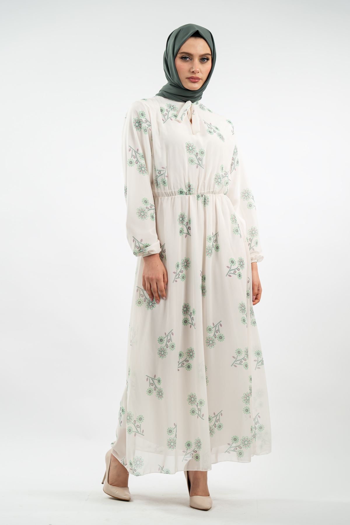 New Season Floral Patterned Hijab Dress
