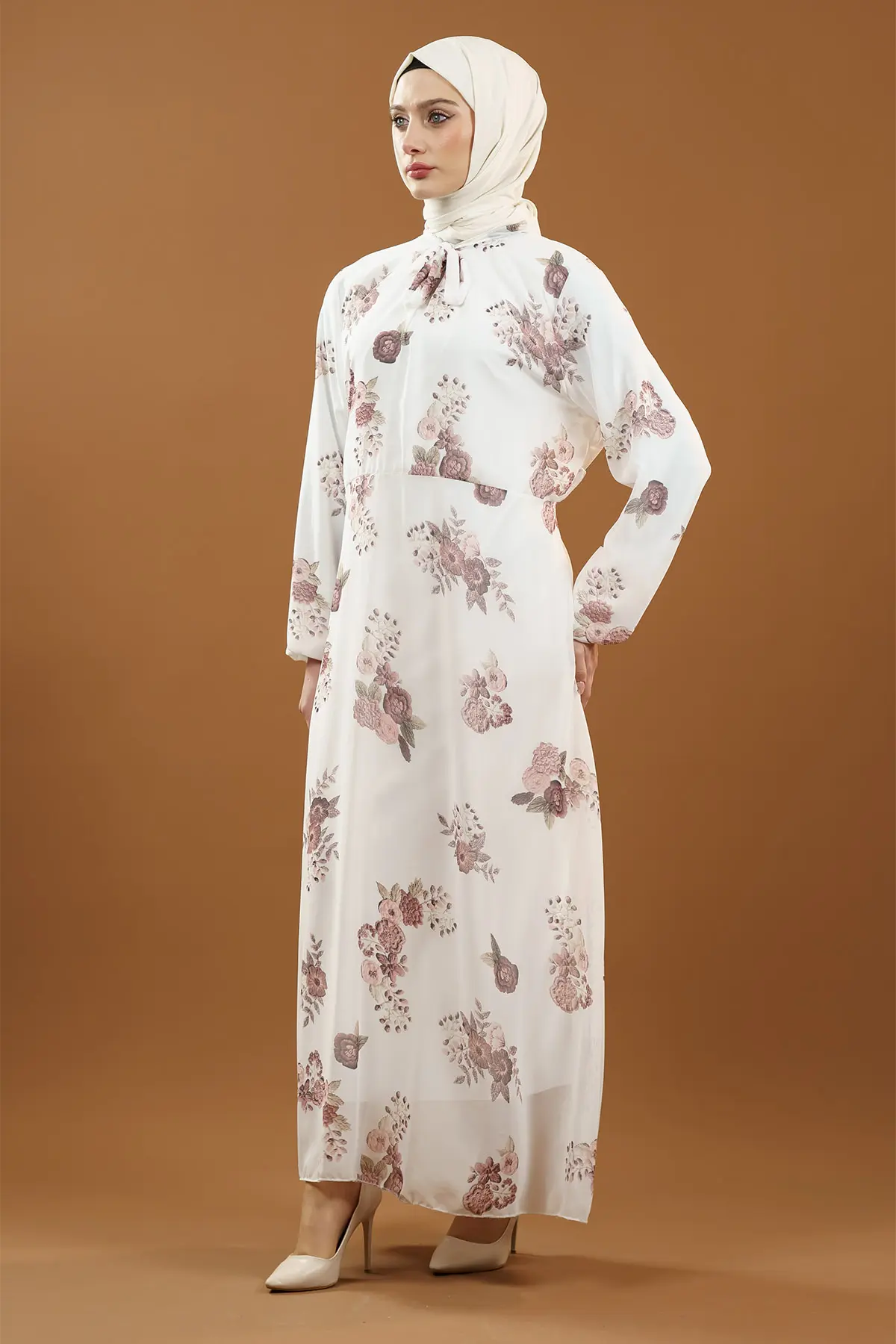 Yeni Sezon Çiçek Desenli Tesettür Elbise-detail