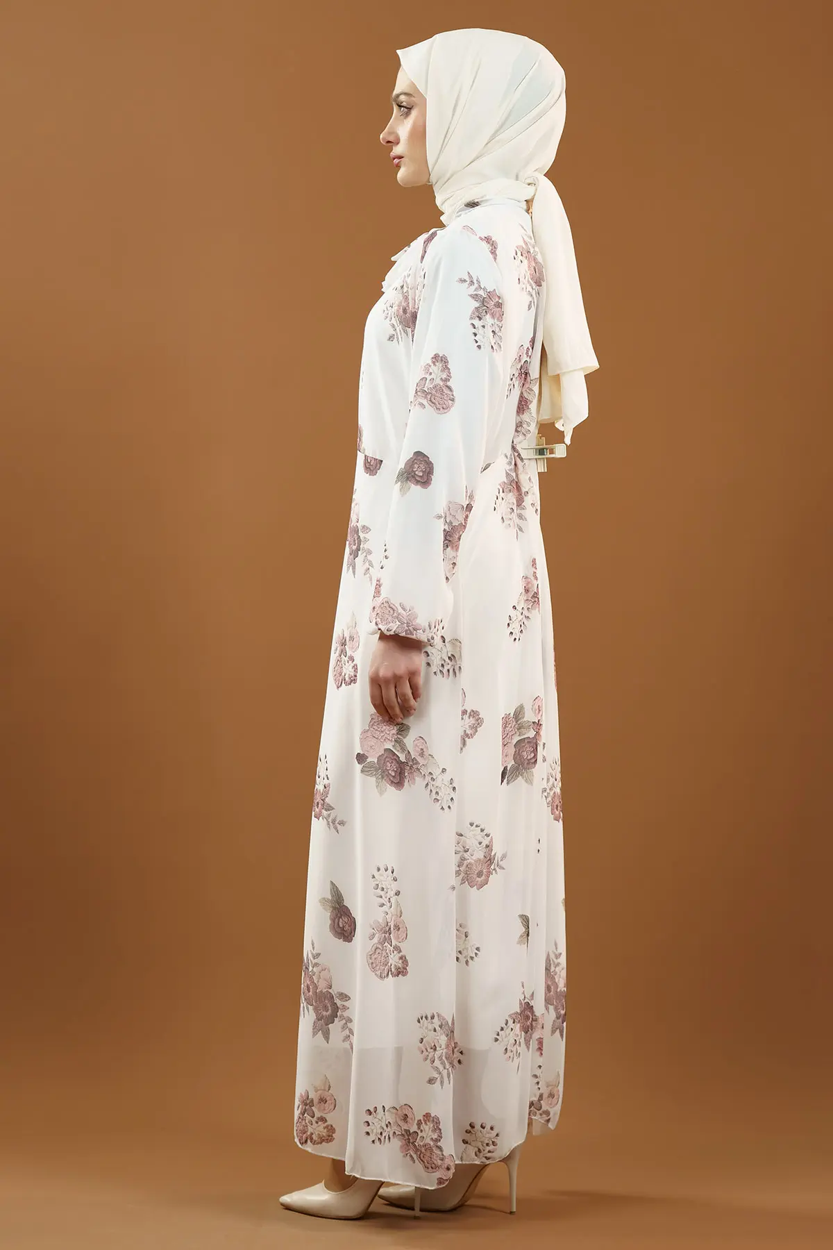 Yeni Sezon Çiçek Desenli Tesettür Elbise-detail
