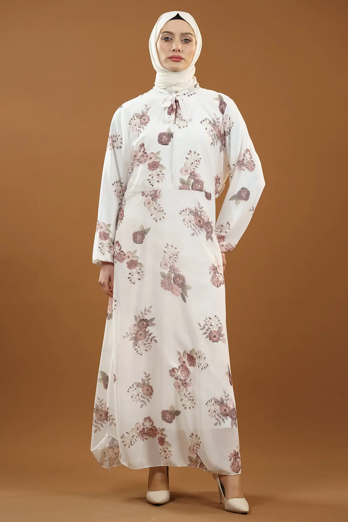 Yeni Sezon Çiçek Desenli Tesettür Elbise-detail