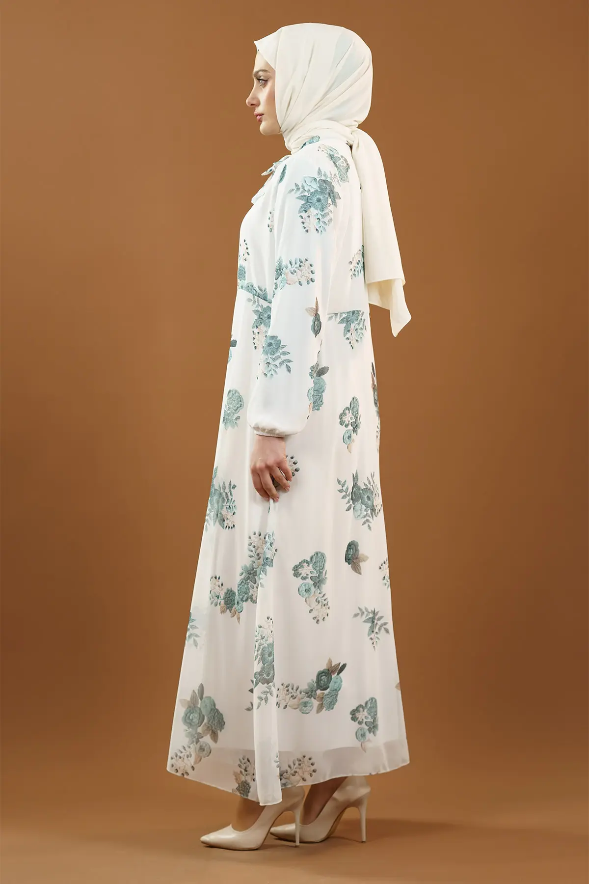 Yeni Sezon Çiçek Desenli Tesettür Elbise-detail