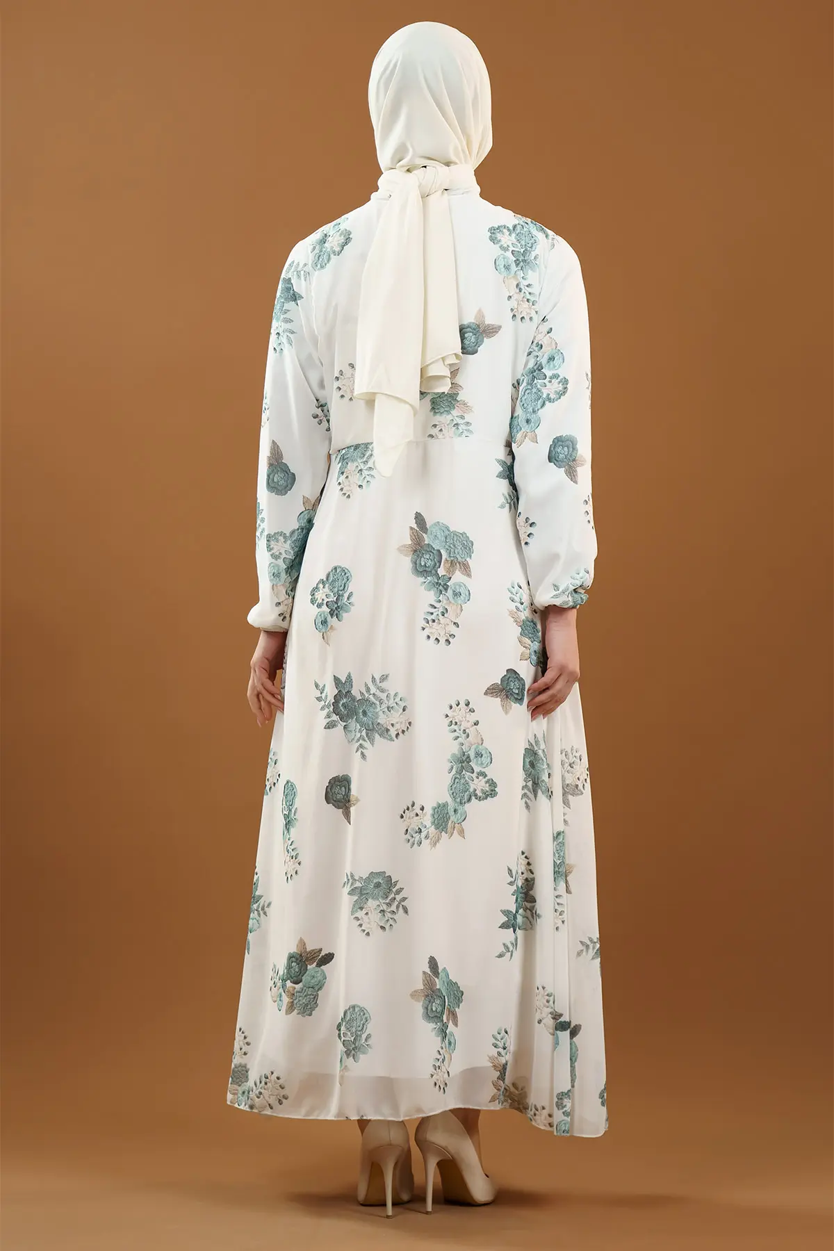Yeni Sezon Çiçek Desenli Tesettür Elbise-detail