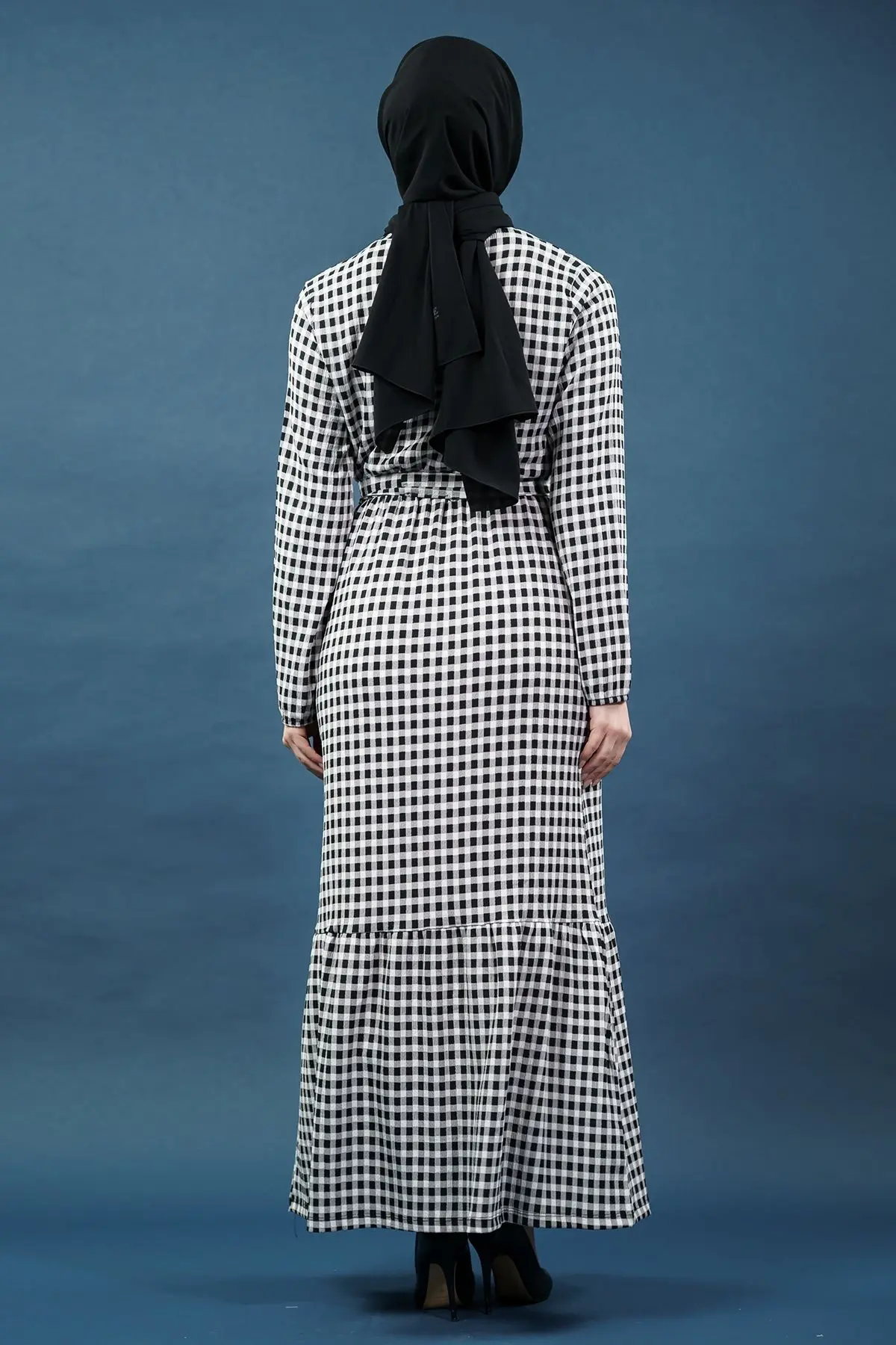 Yeni Sezon Dama Desenli Tesettür Elbise-detail