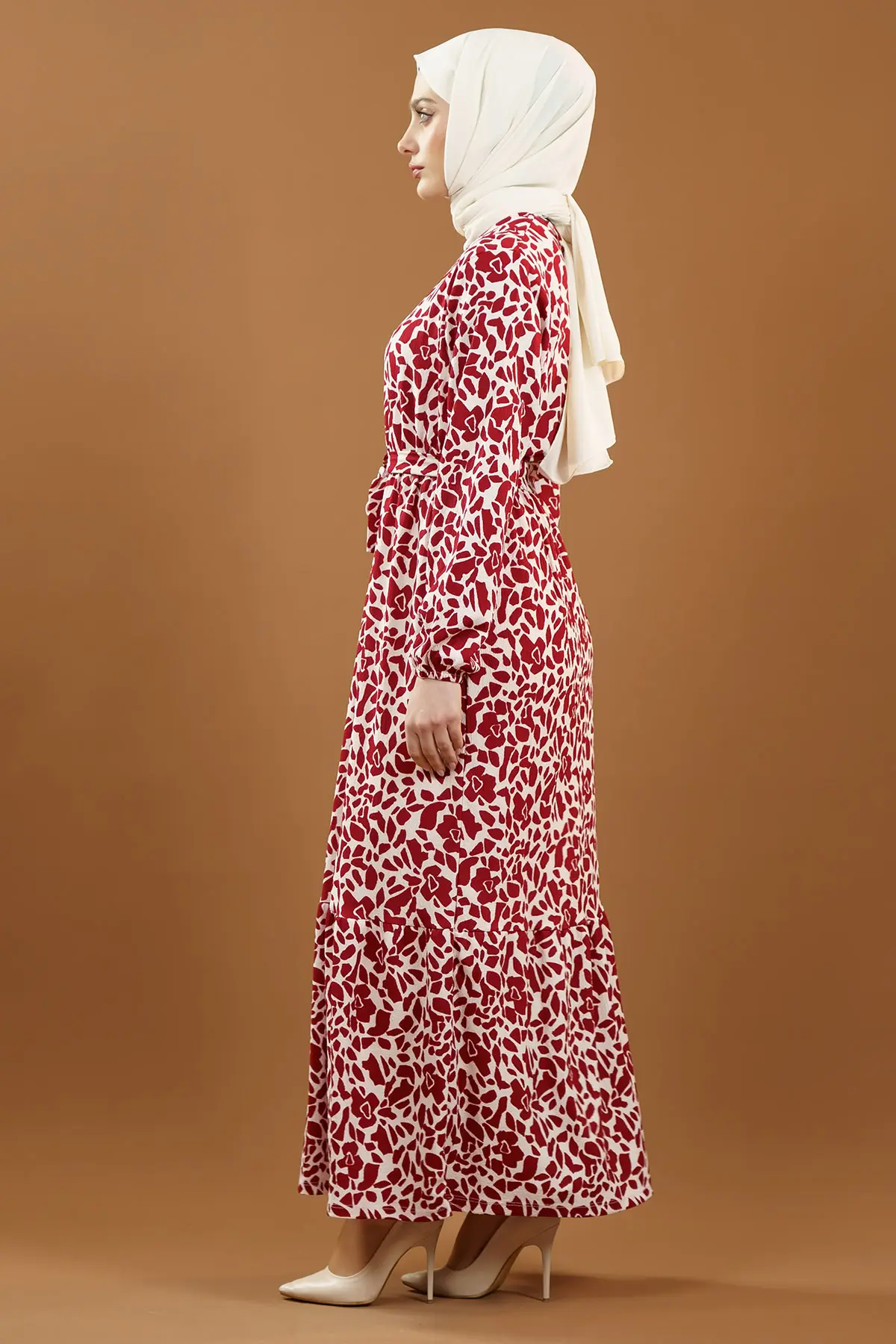 Yeni Sezon Desenli Bürümcük Kırmızıtesettür Elbise-detail