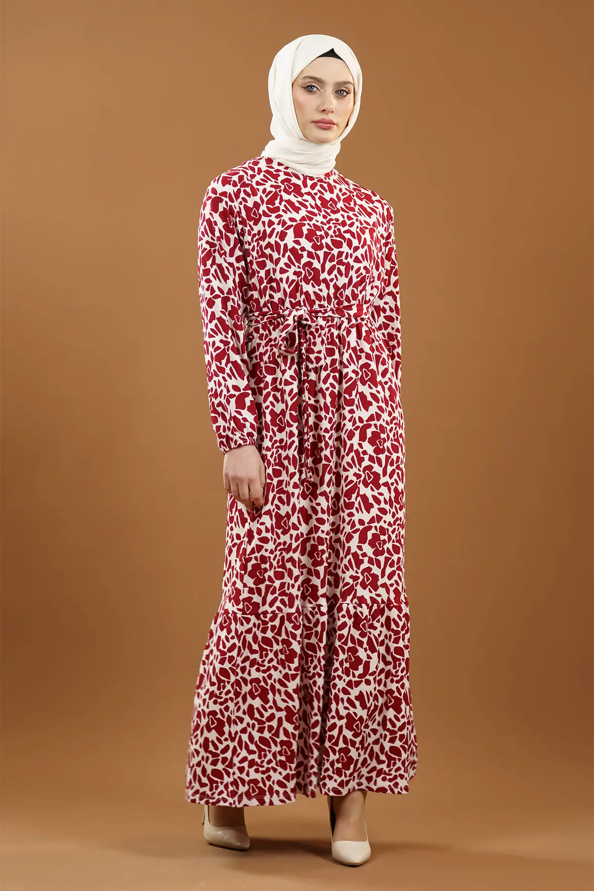 Yeni Sezon Desenli Bürümcük Kırmızıtesettür Elbise-detail