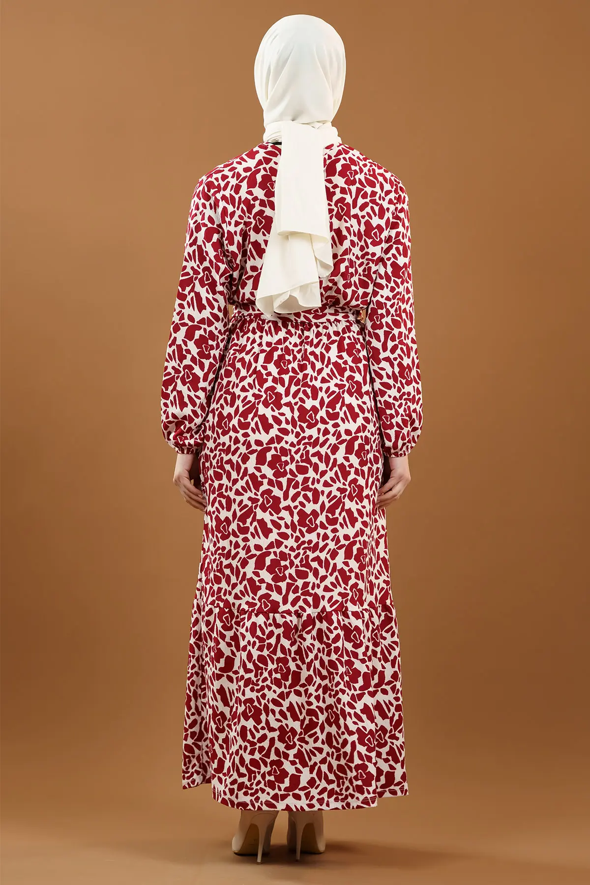 Yeni Sezon Desenli Bürümcük Kırmızıtesettür Elbise-detail