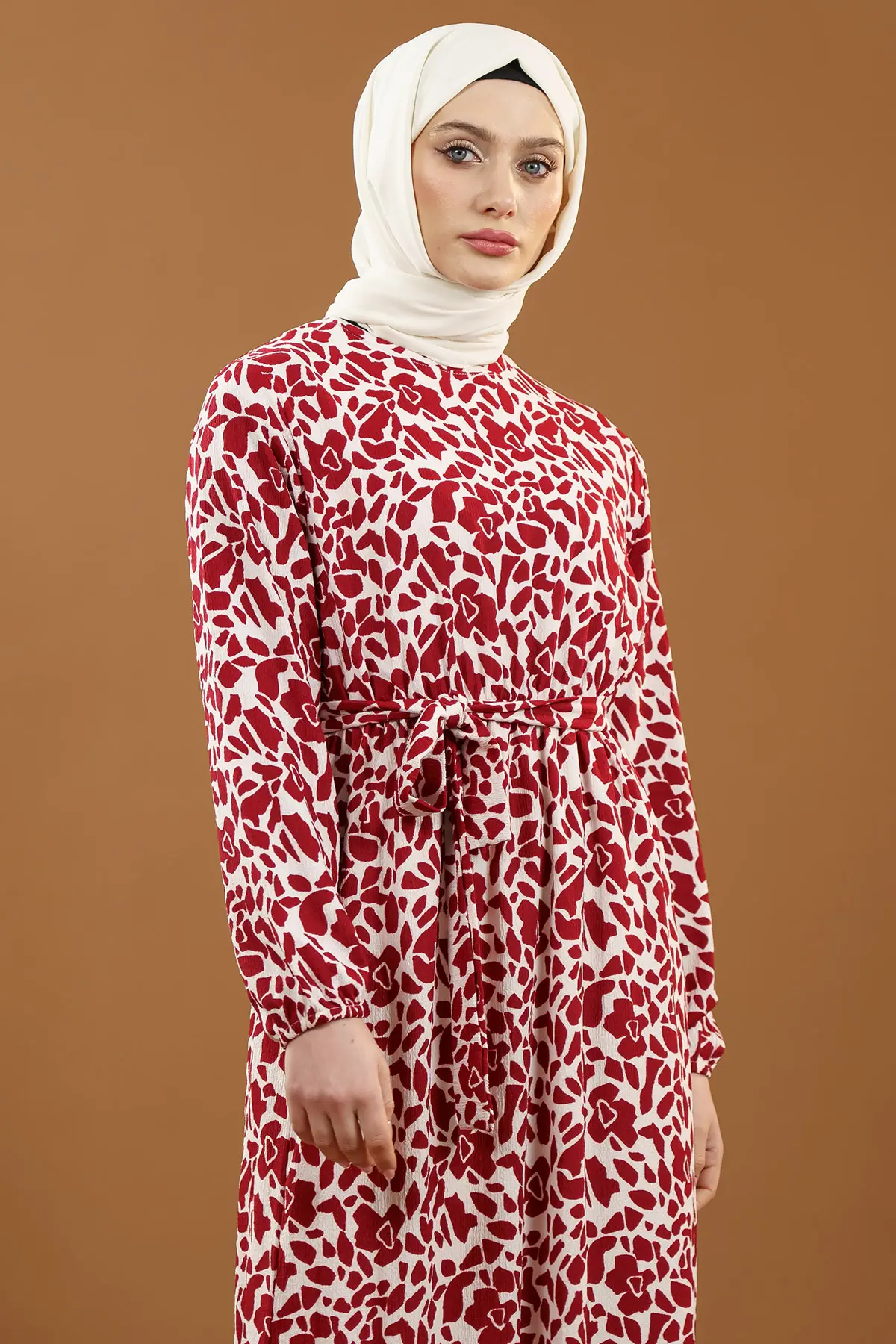 Yeni Sezon Desenli Bürümcük Kırmızıtesettür Elbise-detail