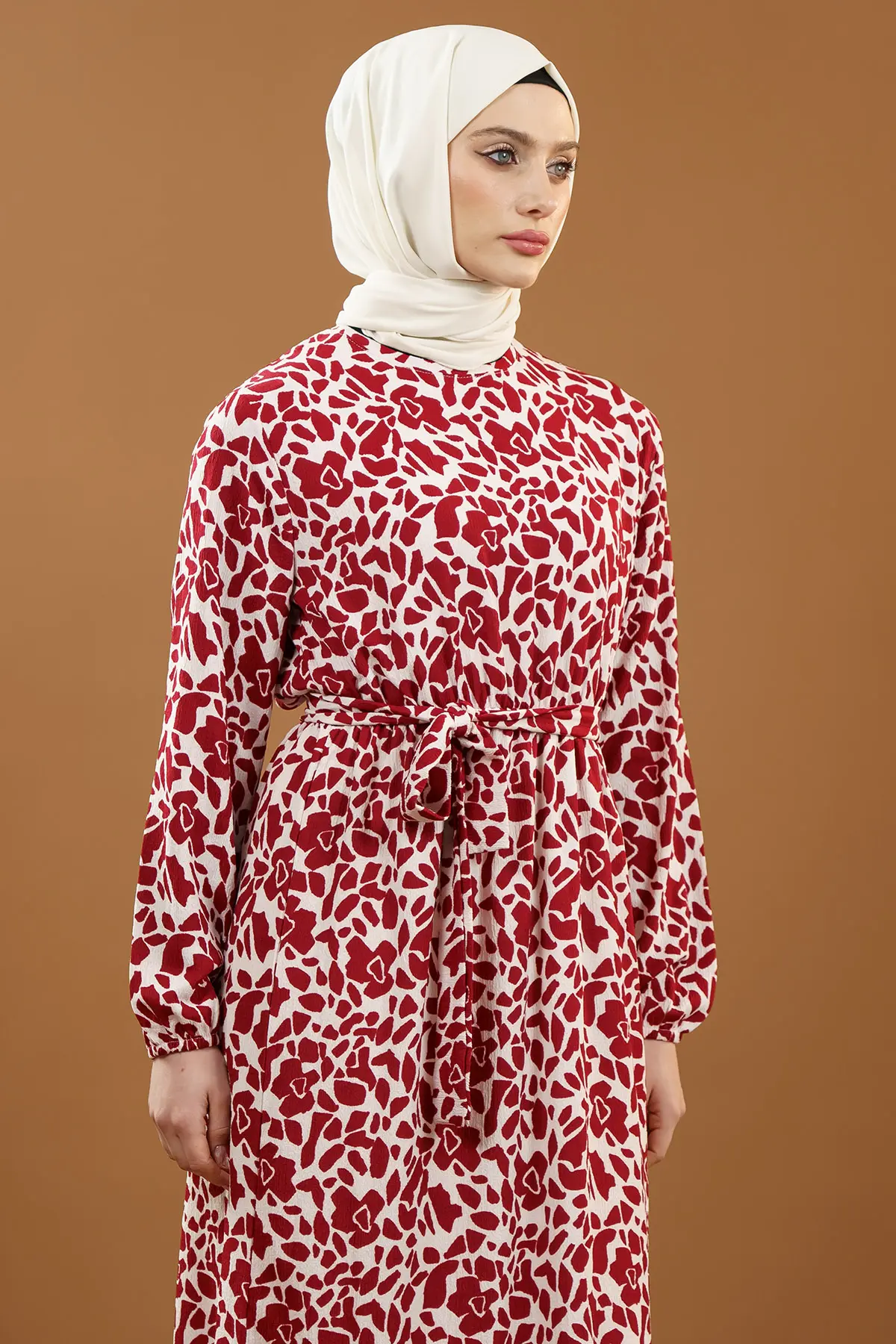 Yeni Sezon Desenli Bürümcük Kırmızıtesettür Elbise-detail